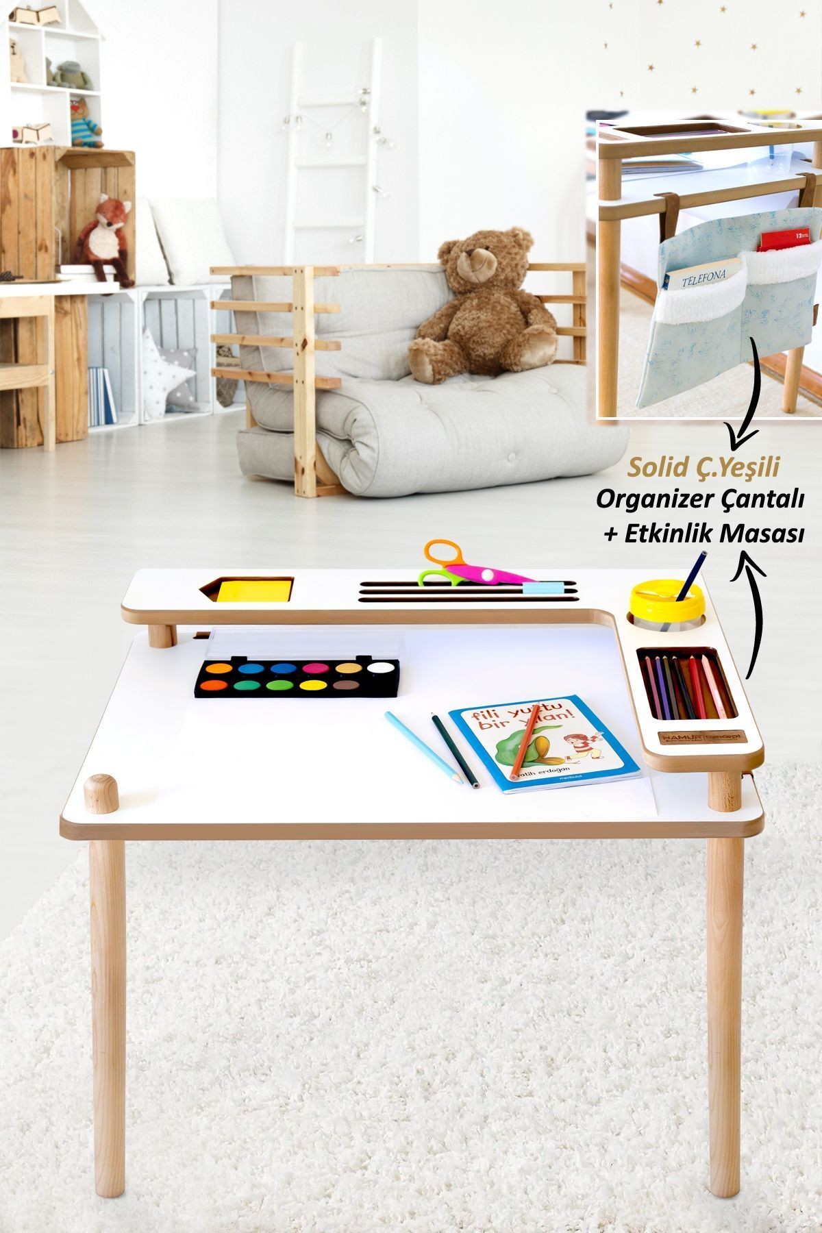 Ahşap Çocuk Etkinlik Masası Solid Ç.Yeşili