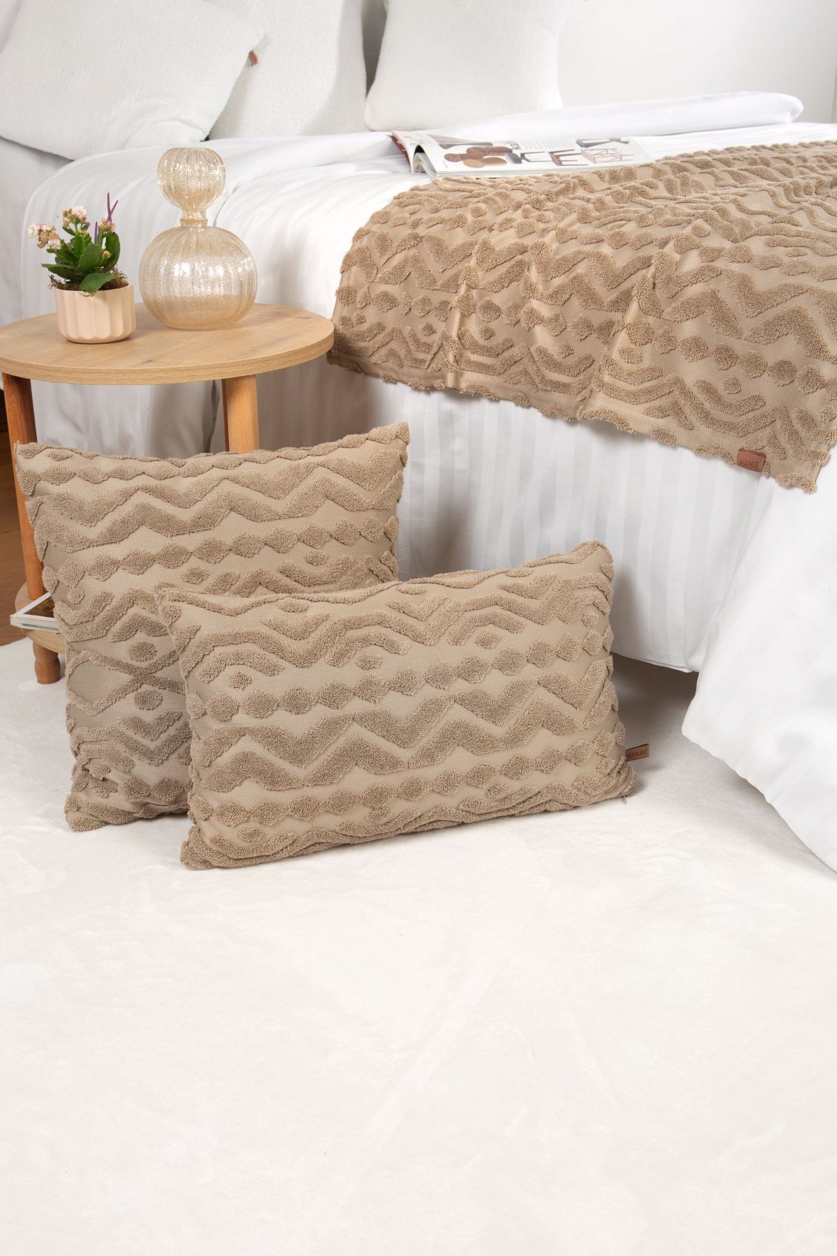 Jakarlı Yatak Runner Set Letta Natural