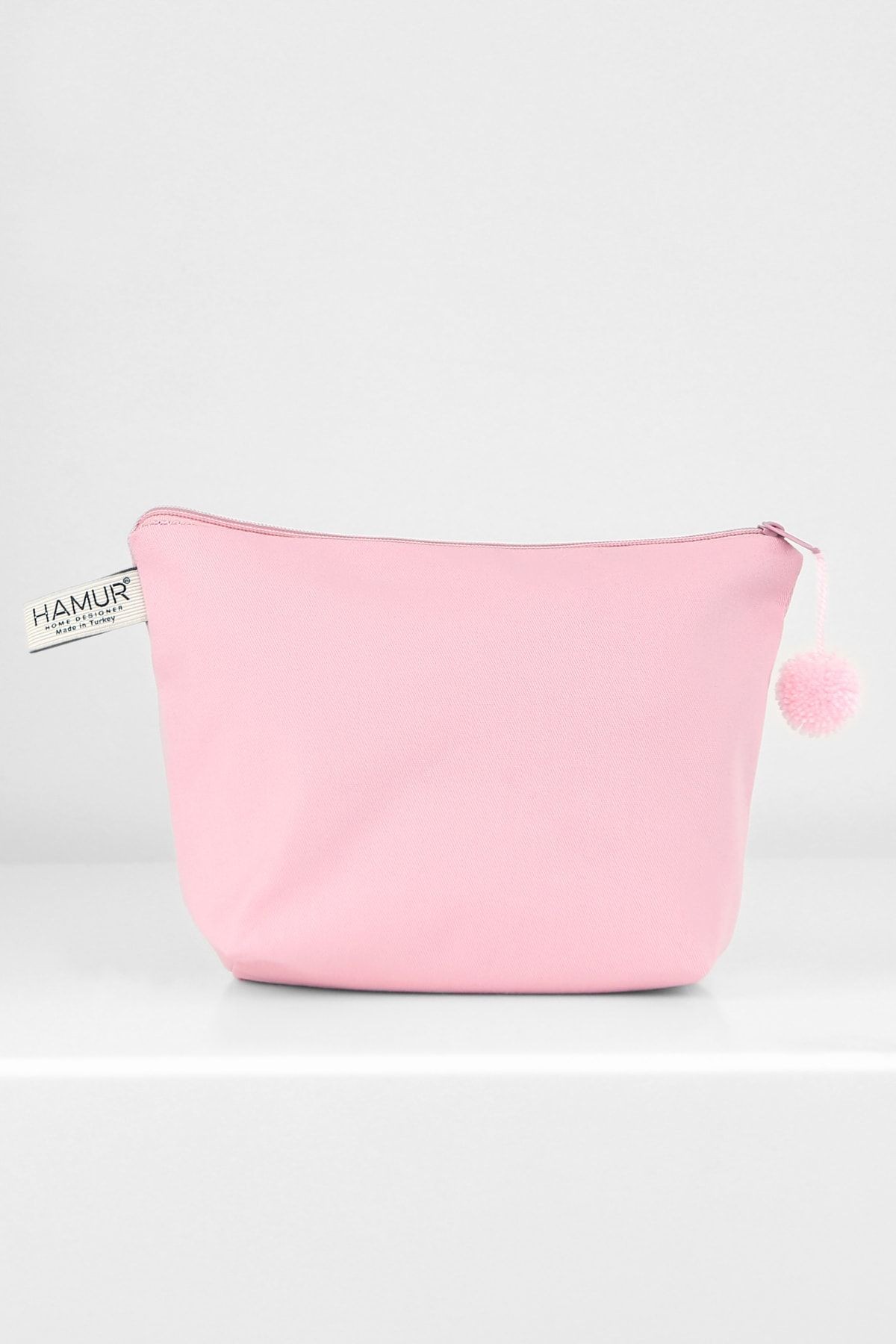 Makyaj Çantası Ponponlu Pembe Çok Amaçlı Clutch Çanta