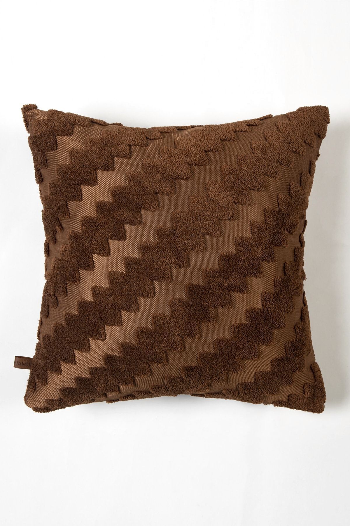 Bohem Özel Tasarım Punch Panç Desen Dekoratif Kırlent Kılıfı Zigzag Taba 43x43 cm