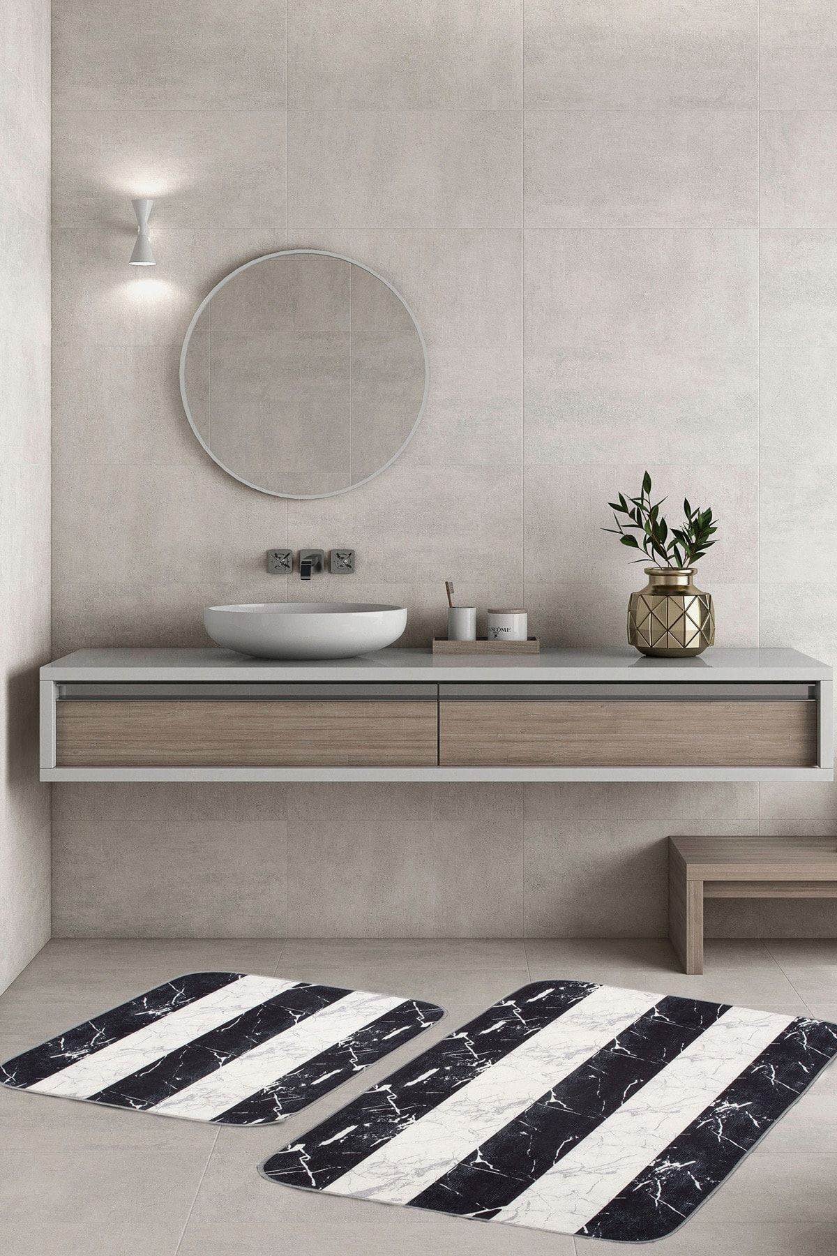 Marble 2 'li Set Banyo Paspası Kaymaz Taban Banyo Halısı