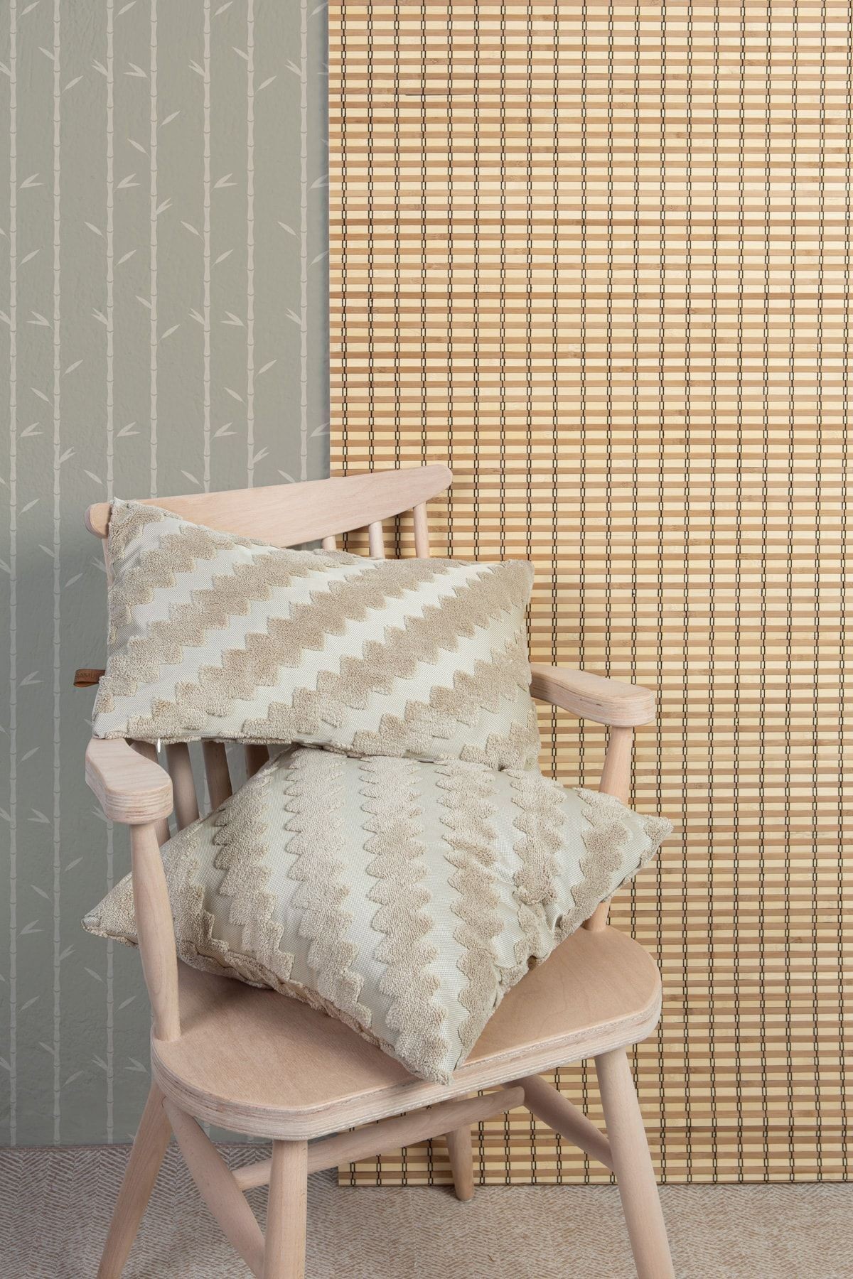 Bohem Özel Tasarım Punch Panç Desen Dekoratif Kırlent Kılıfı Zigzag Natural 43x43 cm