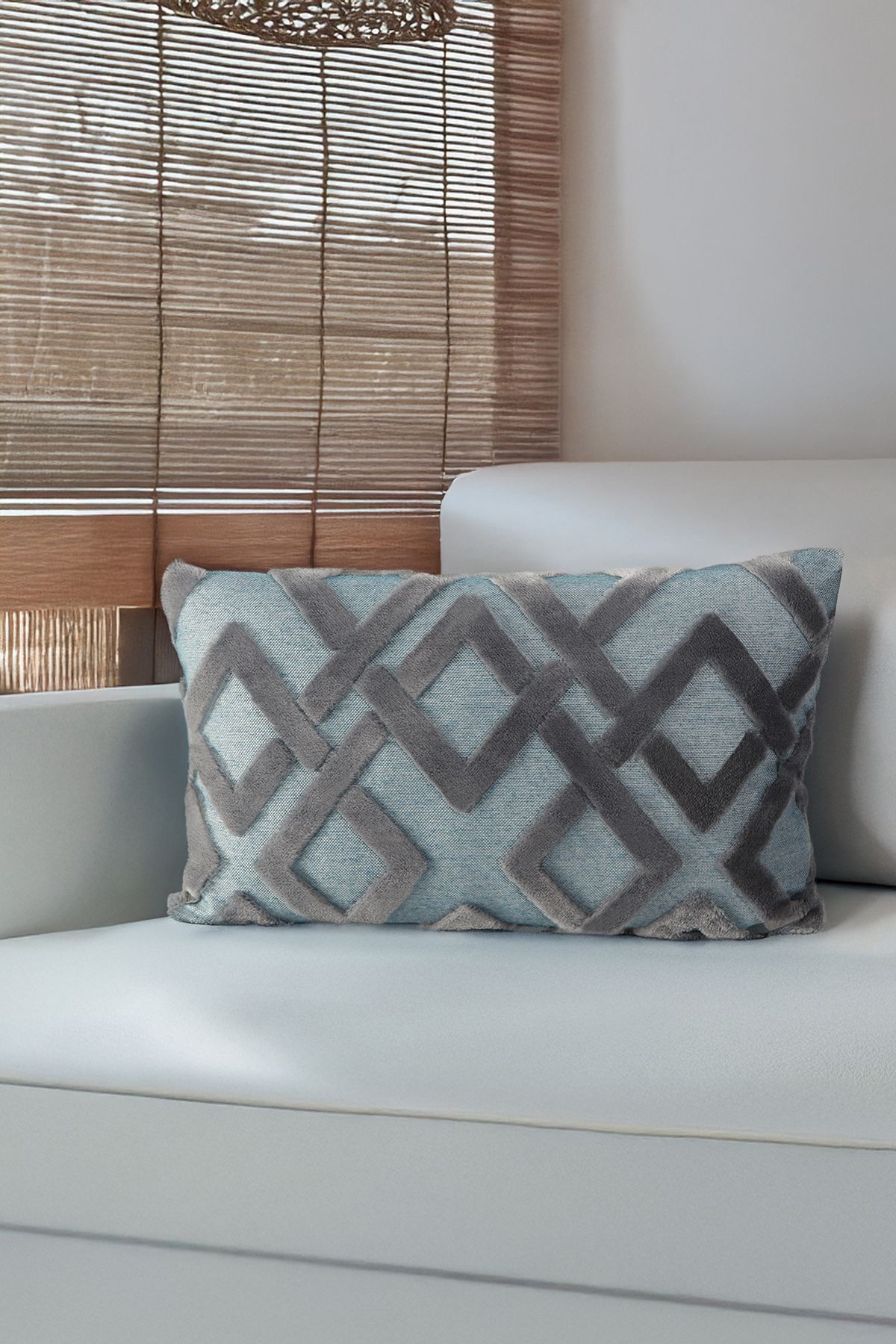 Jakarlı Kırlent 28x50 cm Mila Gri Mavisi