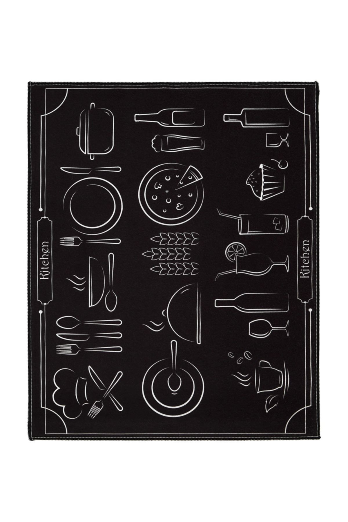 Baskılı Bulaşık Kurutma Matı 46x36 Cm Kurulama Bezi Örtüsü Mf-060 Siyah