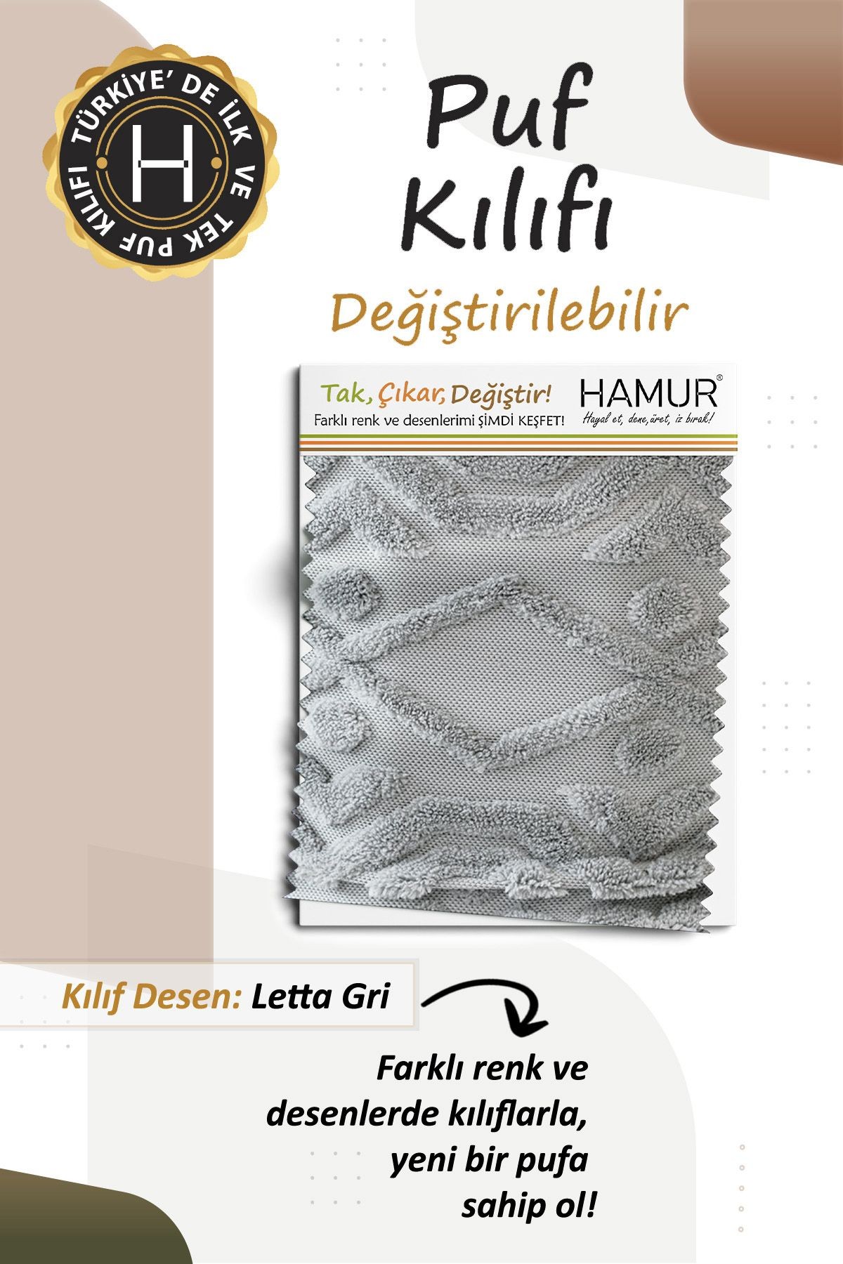 Yıkanabilir Puf Tabure Kılıfı Tak-Çıkar-Değiştir-Yenile Orta Sehpa Kılıfı By Letta Gri