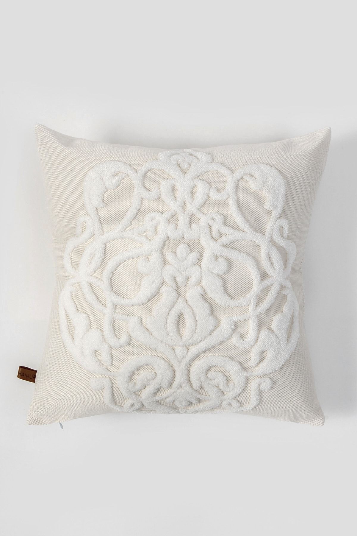 Bohem Punch Kırlent Kılıfı Damask Krem - 43x43 cm