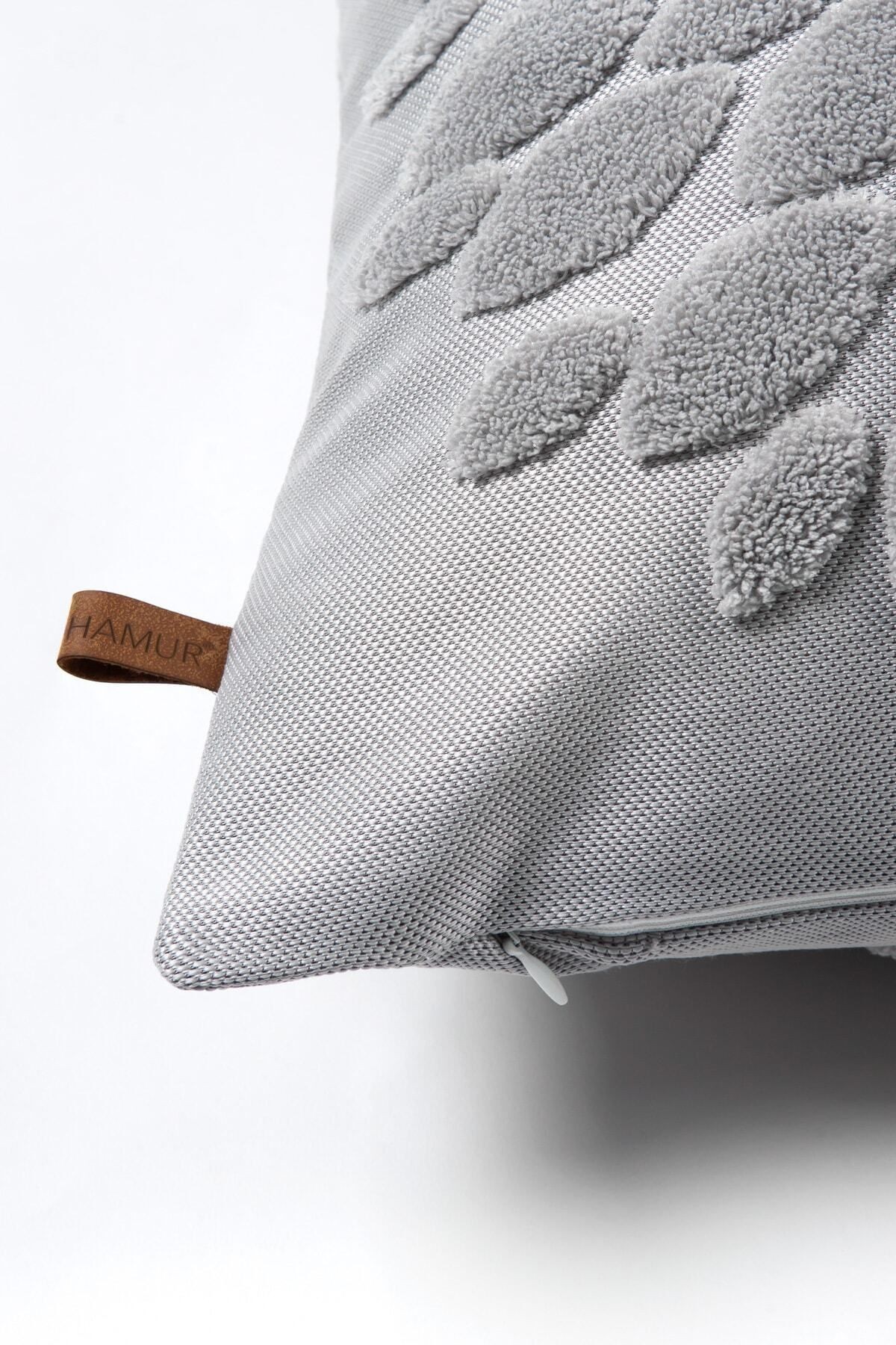 Bohem Özel Tasarım Punch Panç Desen Kare Dekoratif Kırlent Kılıfı Flower Gri 43x43 cm