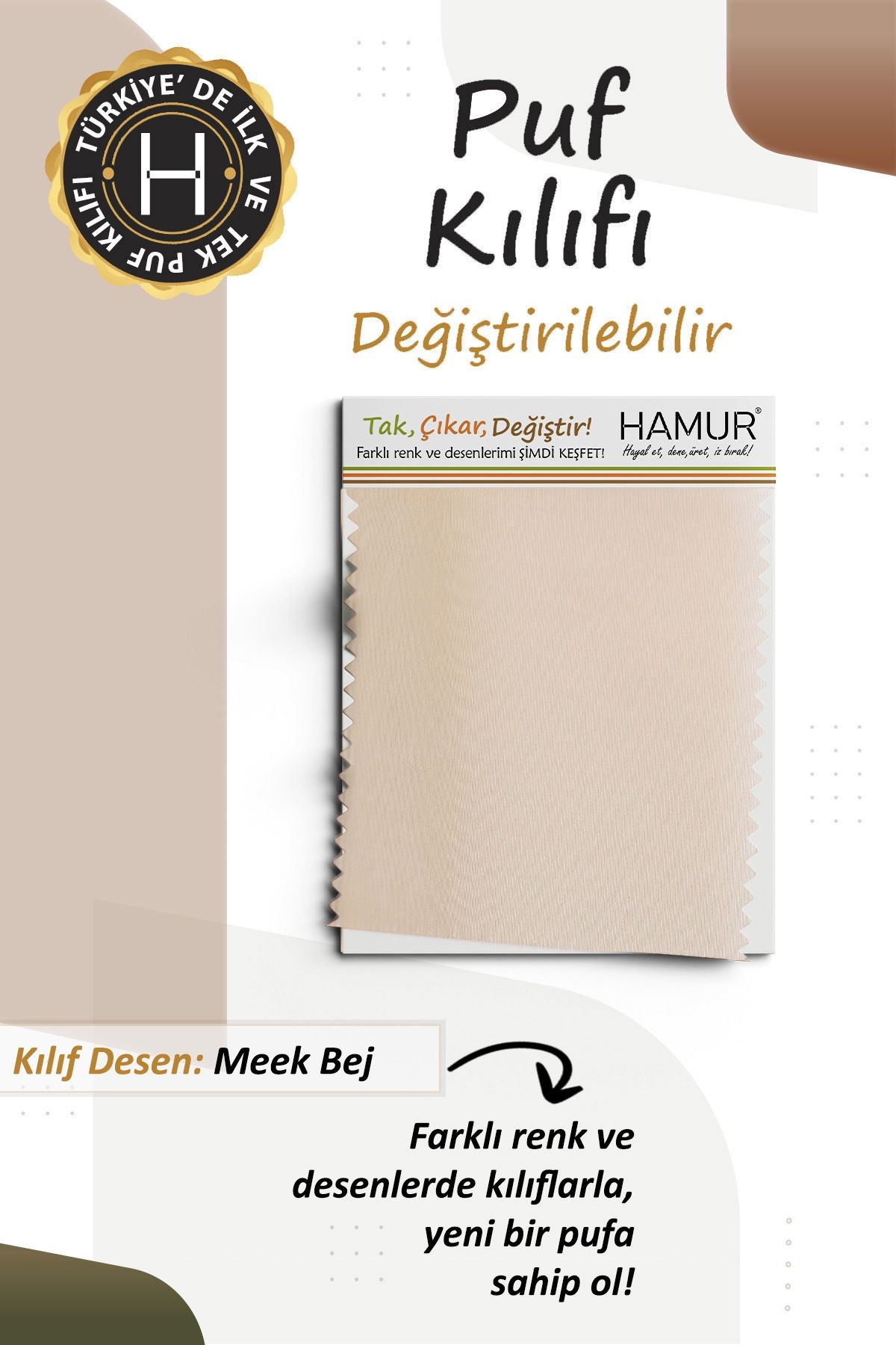 Yıkanabilir Puf Tabure Kılıfı Tak-Çıkar-Değiştir-Yenile Orta Sehpa Kılıfı By Meek Bej