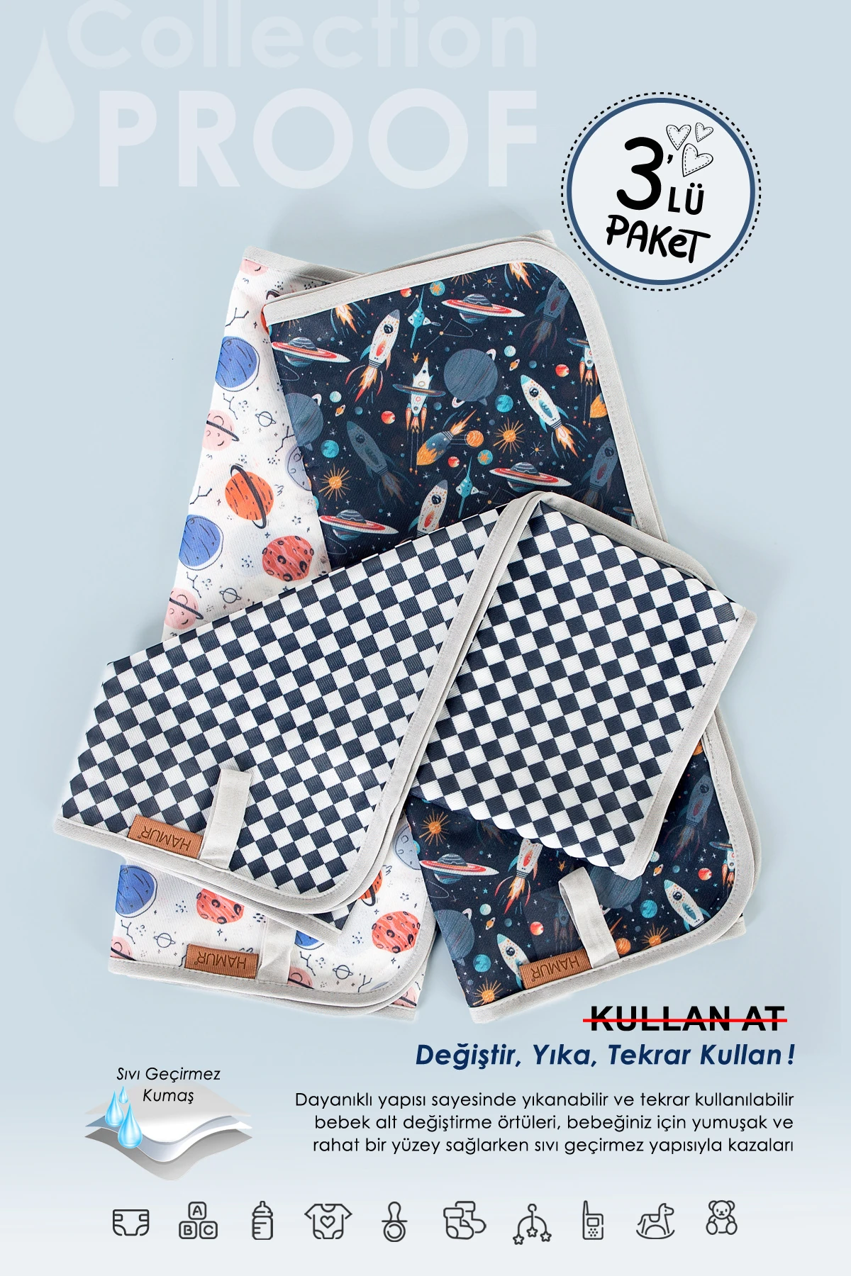 PROOF ALT AÇMA ÖRTÜSÜ 47x74 CM 3'LÜ GRİ GRUP