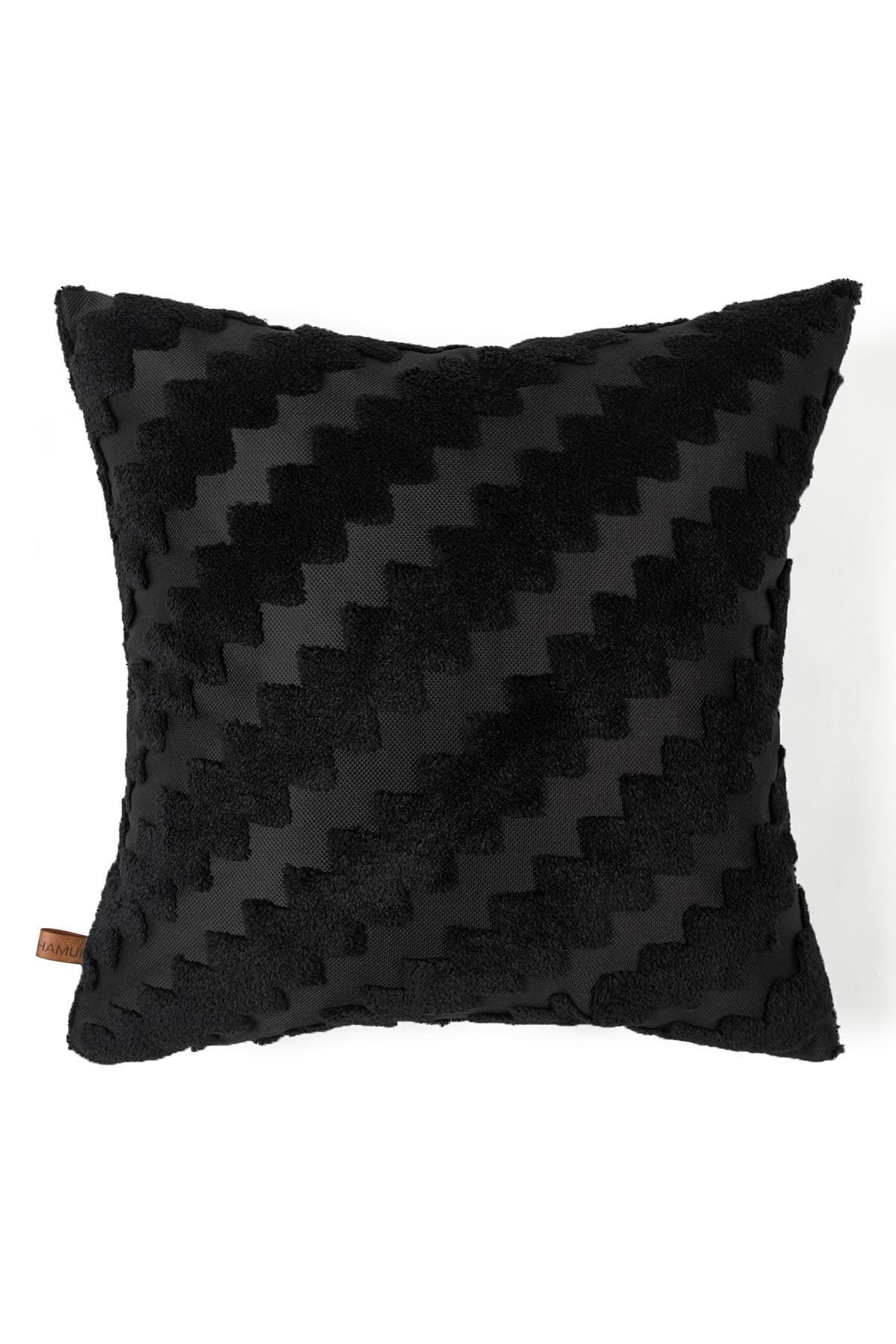 Zigzag Siyah Bohem Özel Tasarım Punch Panç Desen Kare Dekoratif Kırlent Kılıfı 43x43 cm
