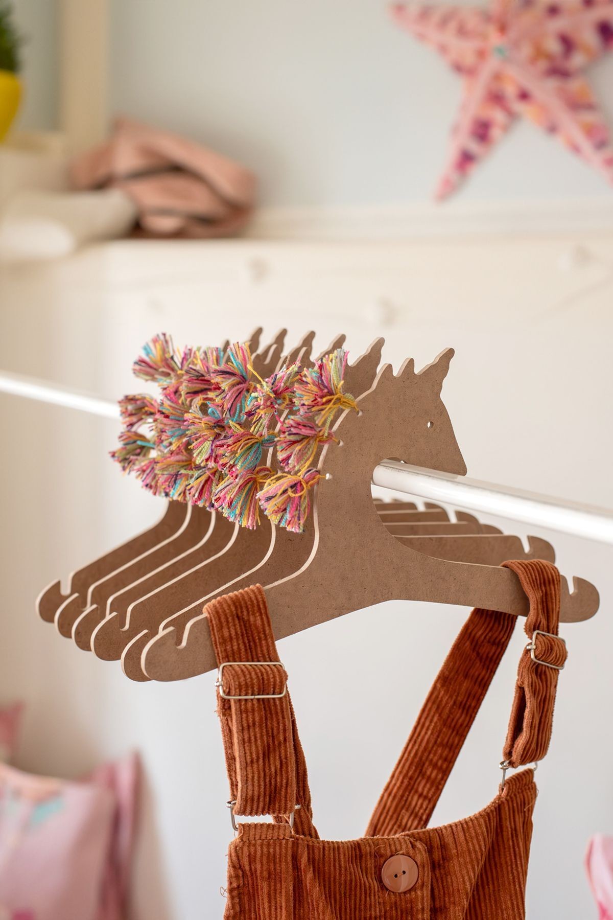 Bebek Elbise Askısı 6'lı Bebek Çocuk Kıyafet Askısı Nature Mdf Ahşap Unicorn