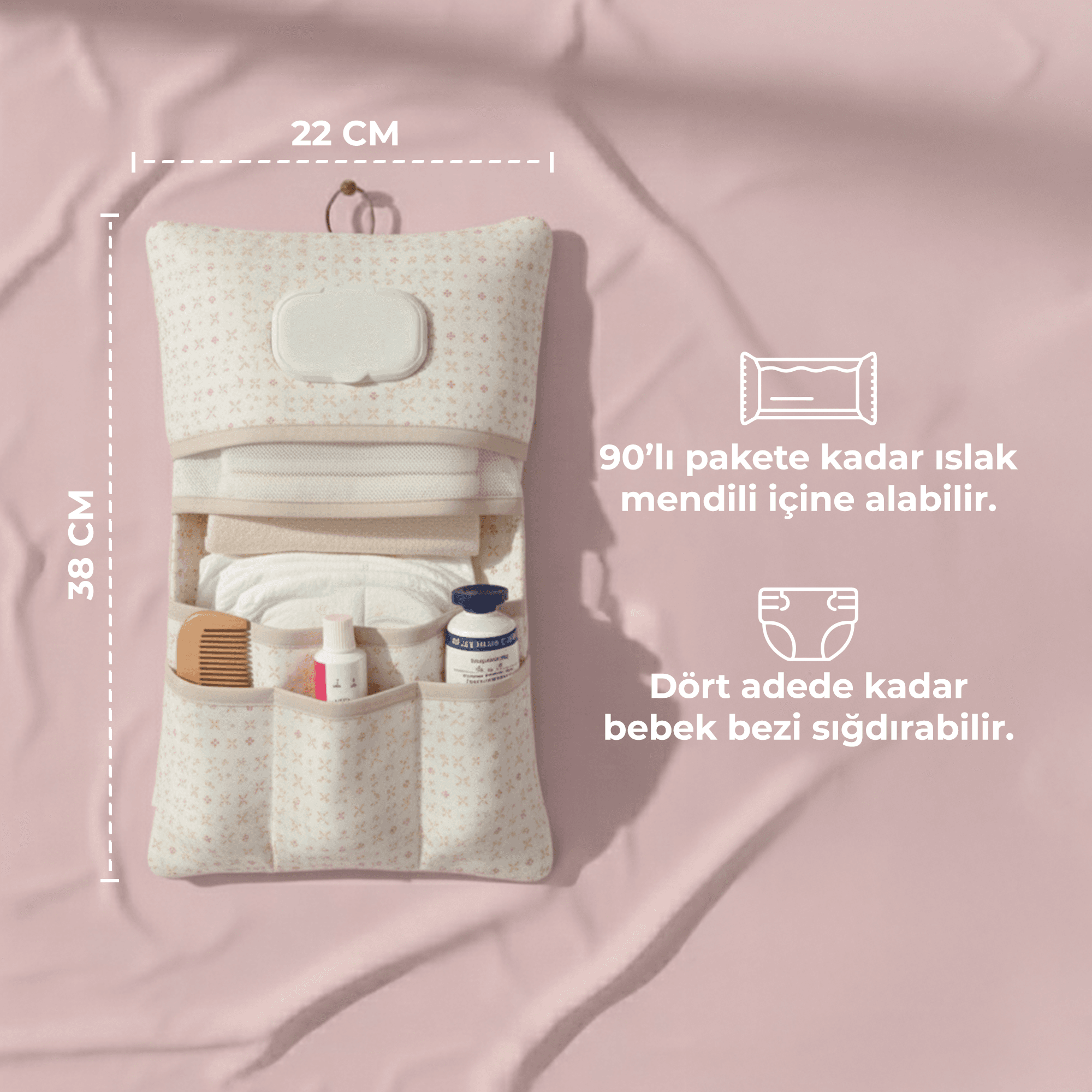 Bebek Bakım Çantası Organizer Yenidoğan Alt Açma Değiştirme Düzenleyici Çantası  Solid P.Pembe