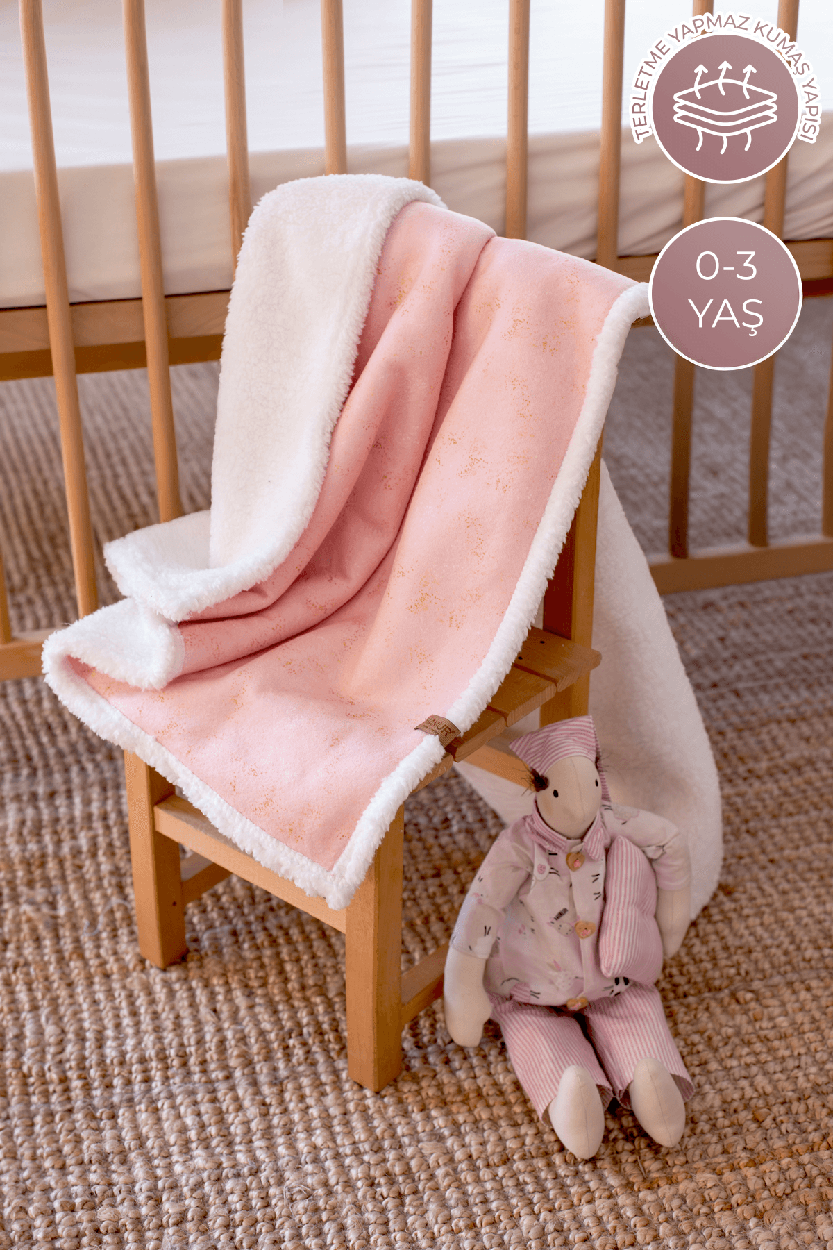 Fluffy Koyun Tüyü  Bebek Battaniyesi 80x100 cm Solid Pudra Pembe