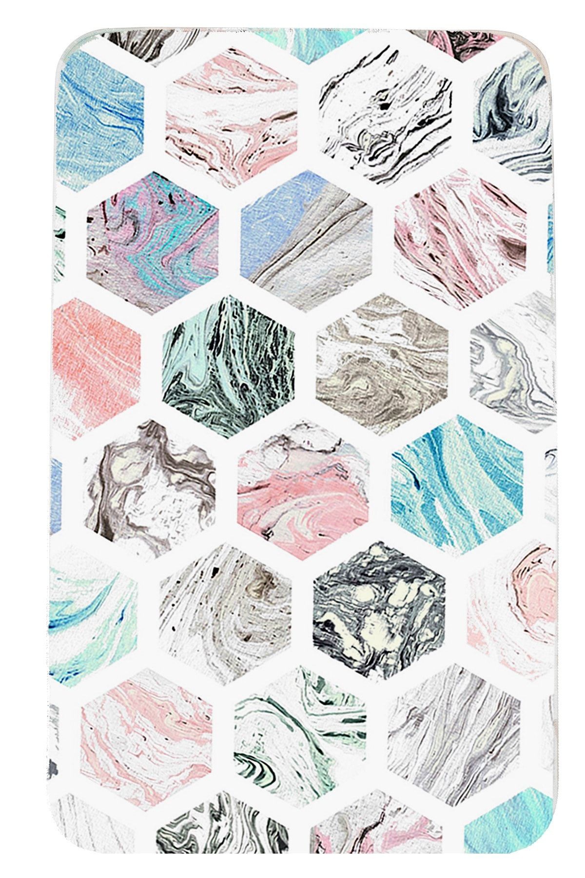 Hexagon 75x125 Cm Banyo Paspası Kaymaz Taban Banyo Halısı