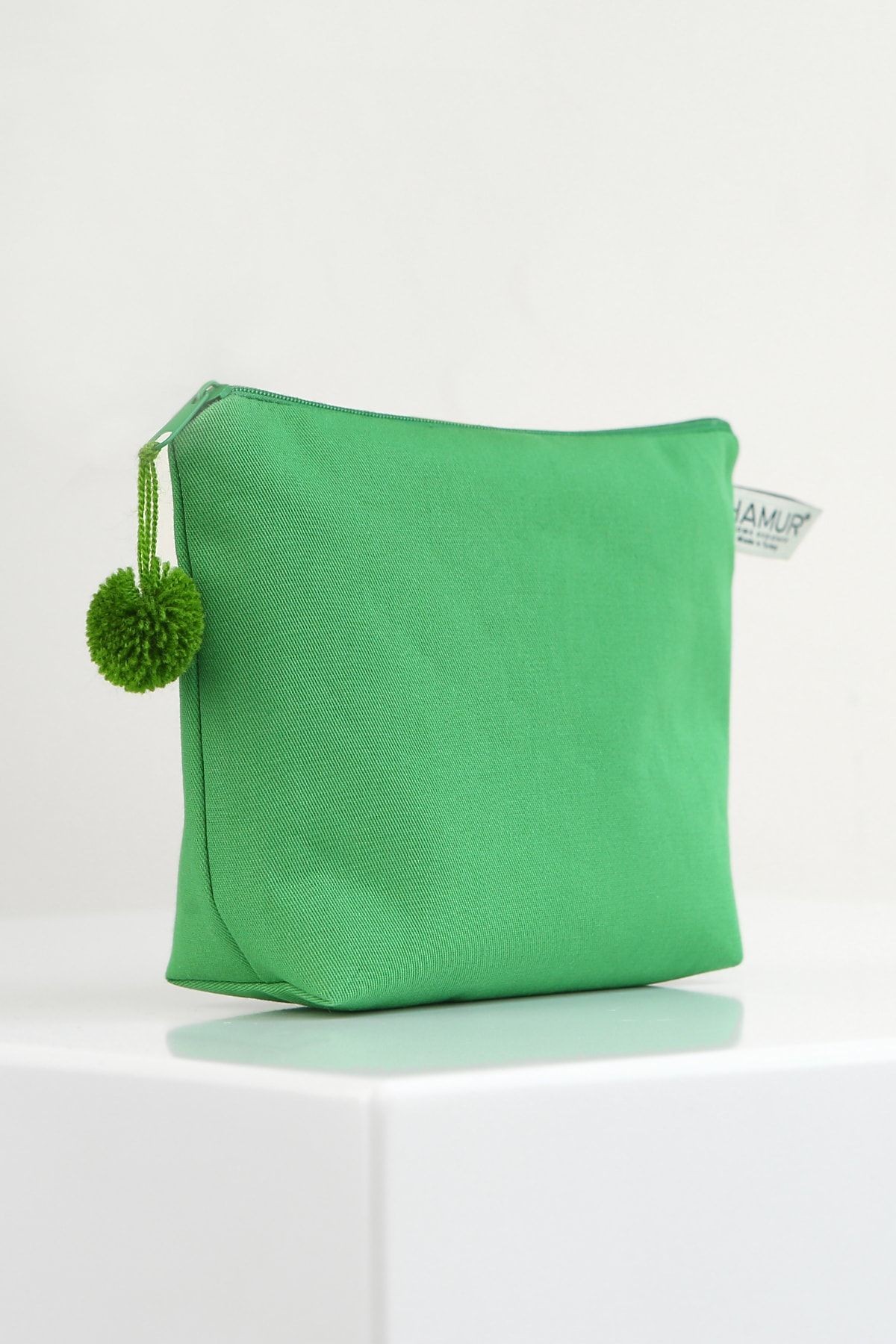 Makyaj Çantası Ponponlu Yeşil Çok Amaçlı Clutch Çanta