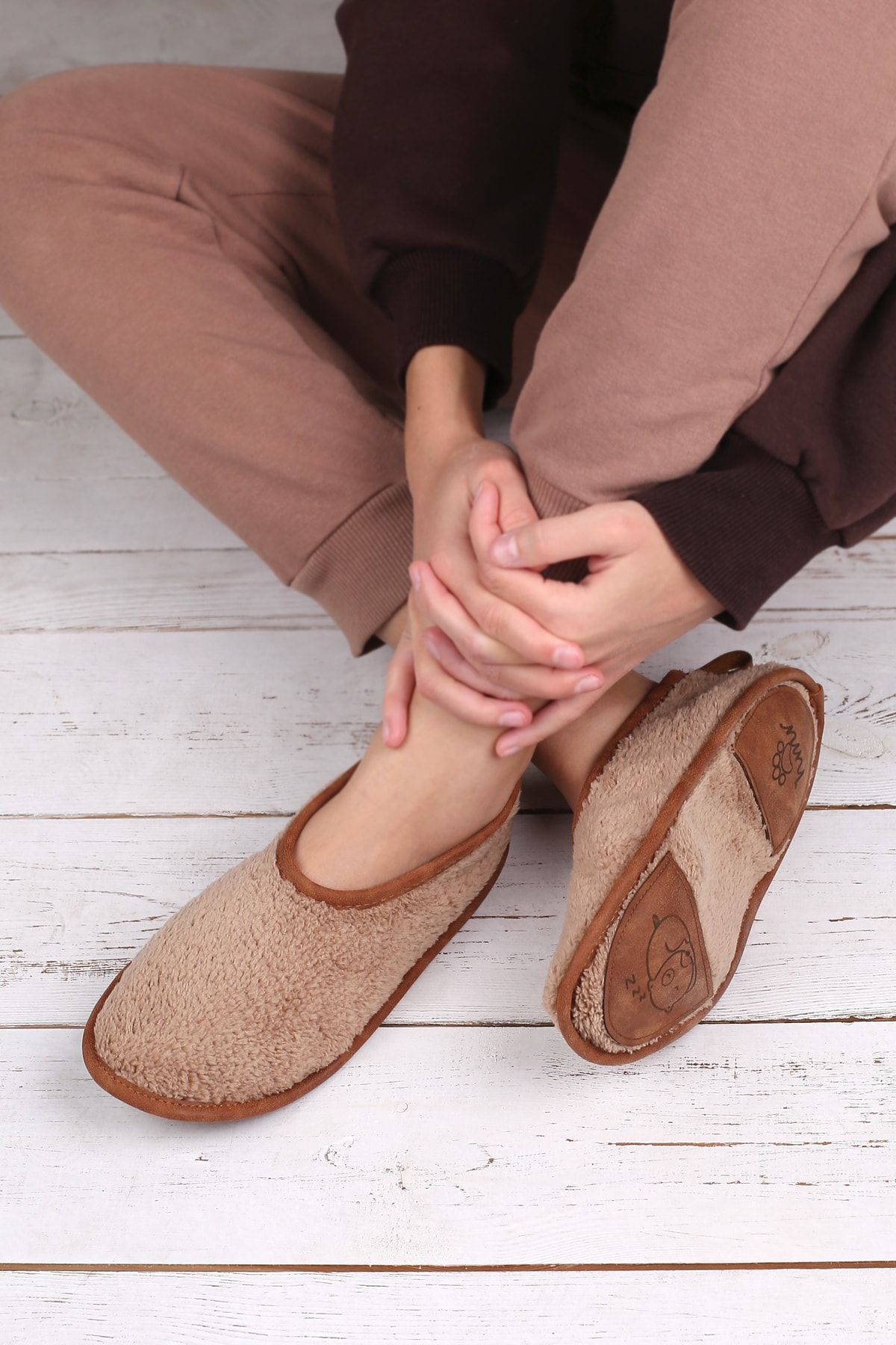 Kışlık Kaymaz Deri Taban Ev Patiği Ptk-bw Bej 38-40