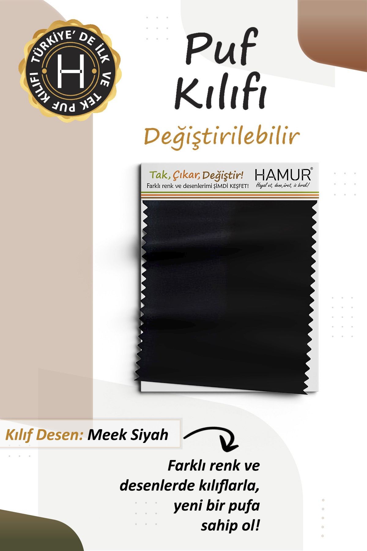 Yıkanabilir Puf Tabure Kılıfı Tak-Çıkar-Değiştir-Yenile Orta Sehpa Kılıfı Kc Meek Siyah