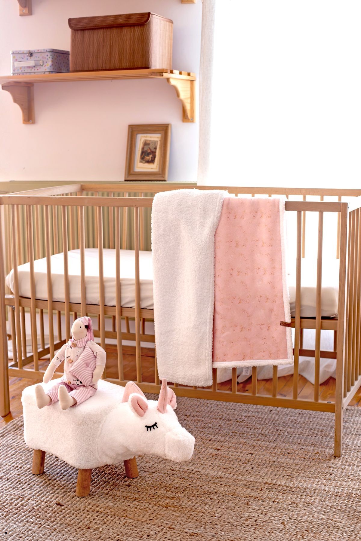 Yıkanabilir Kılıflı Tabure Bebek Çocuk Oyun Koltuğu Sandalye Ahşap Ayaklı Puf Fluffy Zoo Unicorn