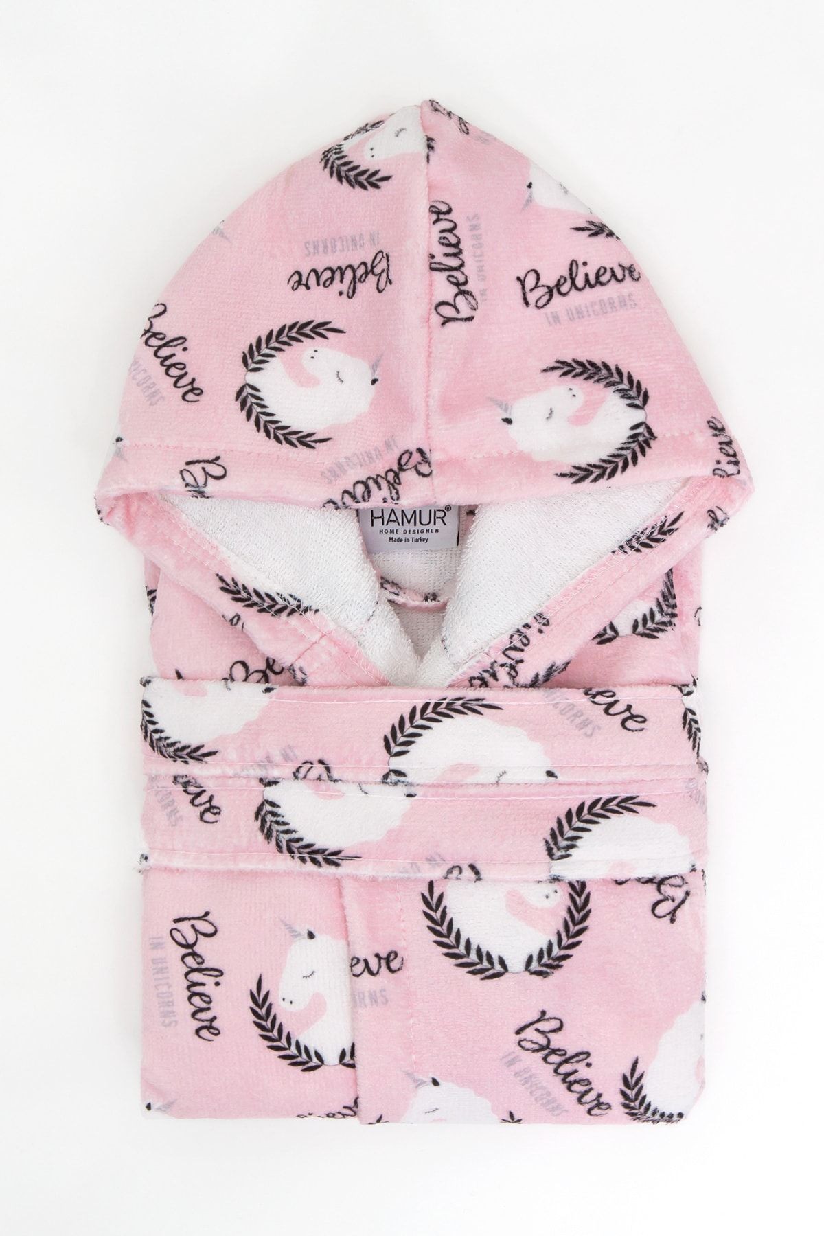 Unicorn Pembe Kapşonlu Bebek Çocuk Bornozu
