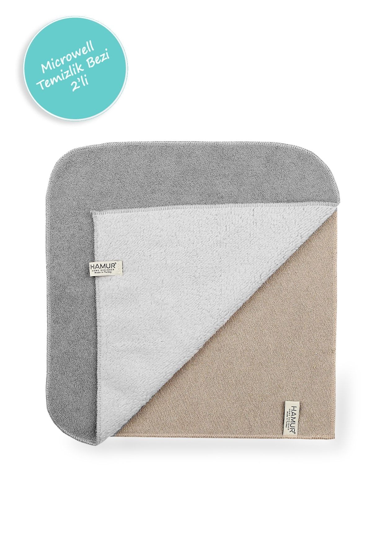 Microwell 2 Li Mikrofiber Temizlik Bezi Bej-gri