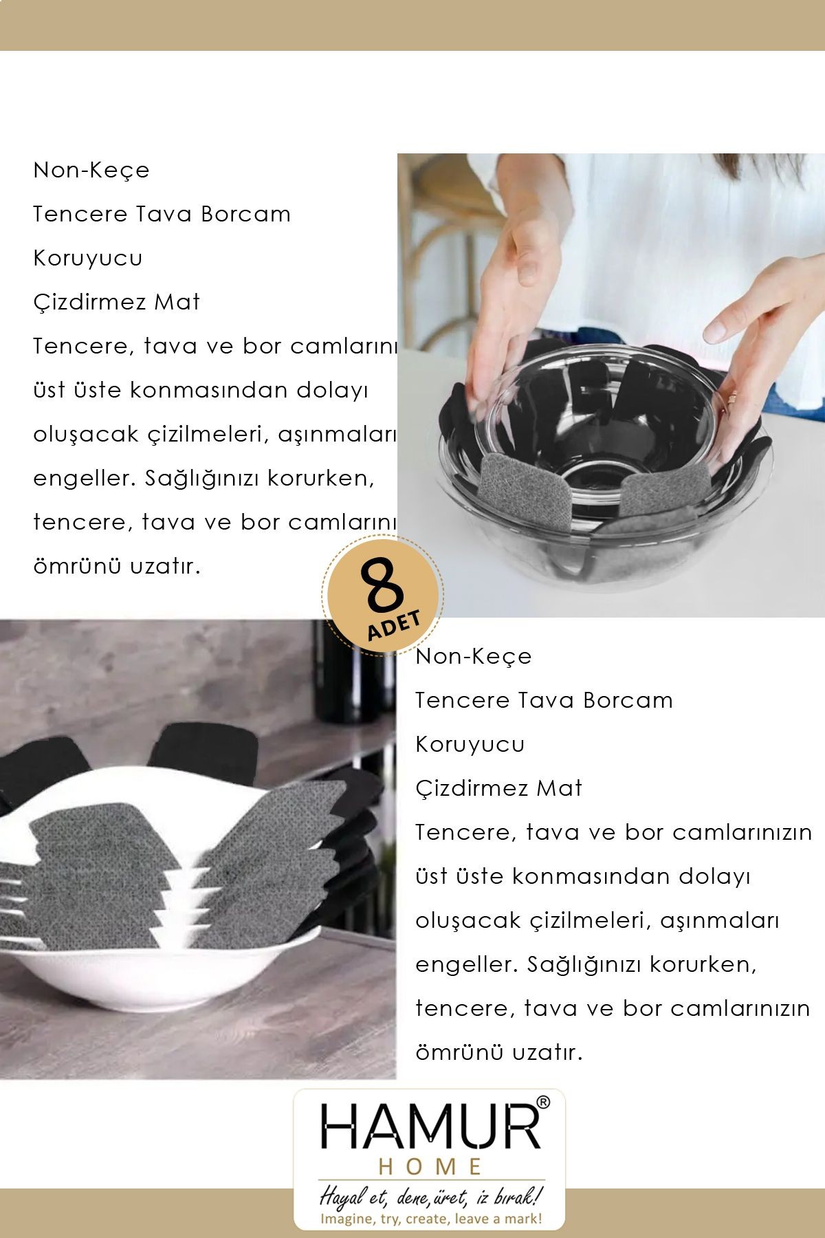 Non-Keçe Tencere Tava Koruyucu 8'lü Set