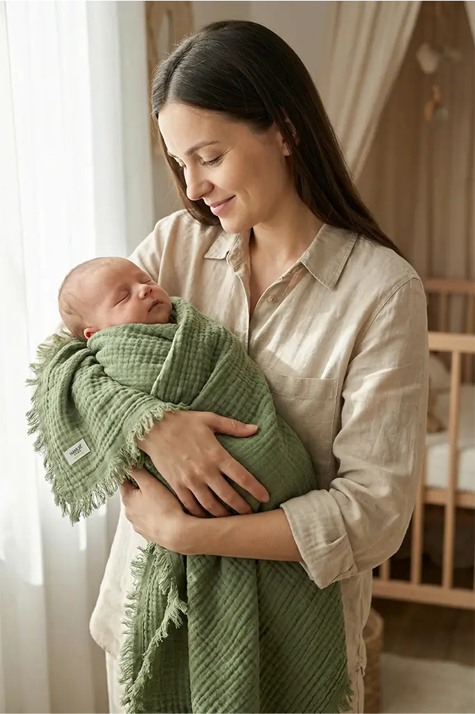 Yeni doğan bebek için 4 katlı müslin bebek pikesi