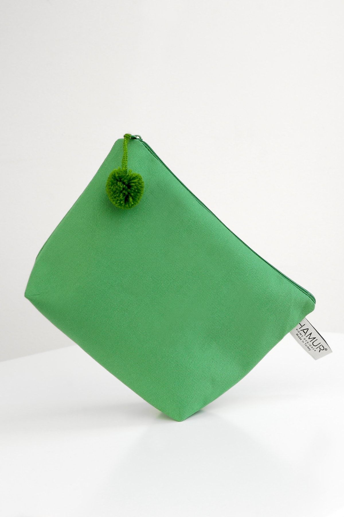 Makyaj Çantası Ponponlu Yeşil Çok Amaçlı Clutch Çanta