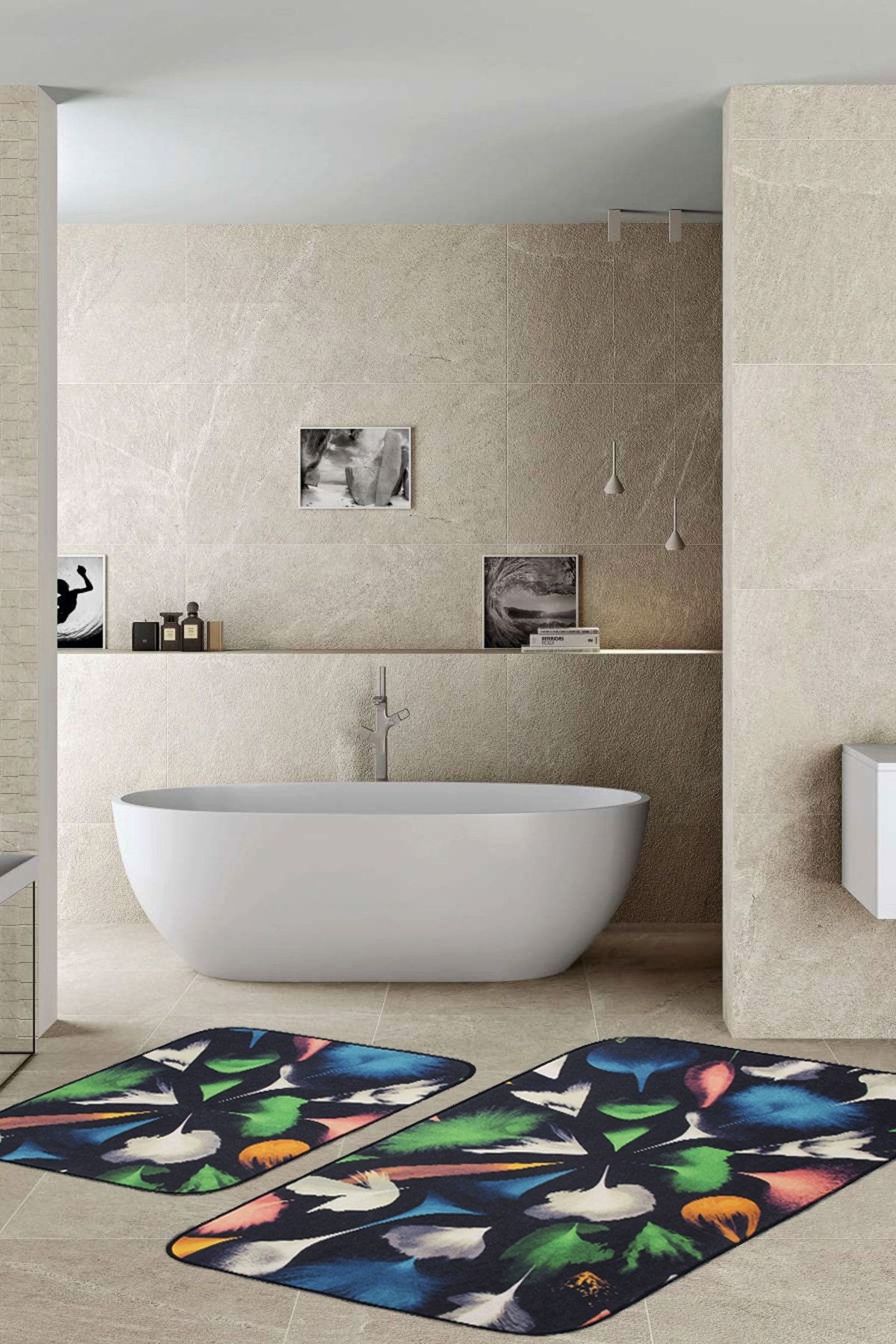 Plume 2 'li Set Banyo Paspası Kaymaz Taban Banyo Halısı