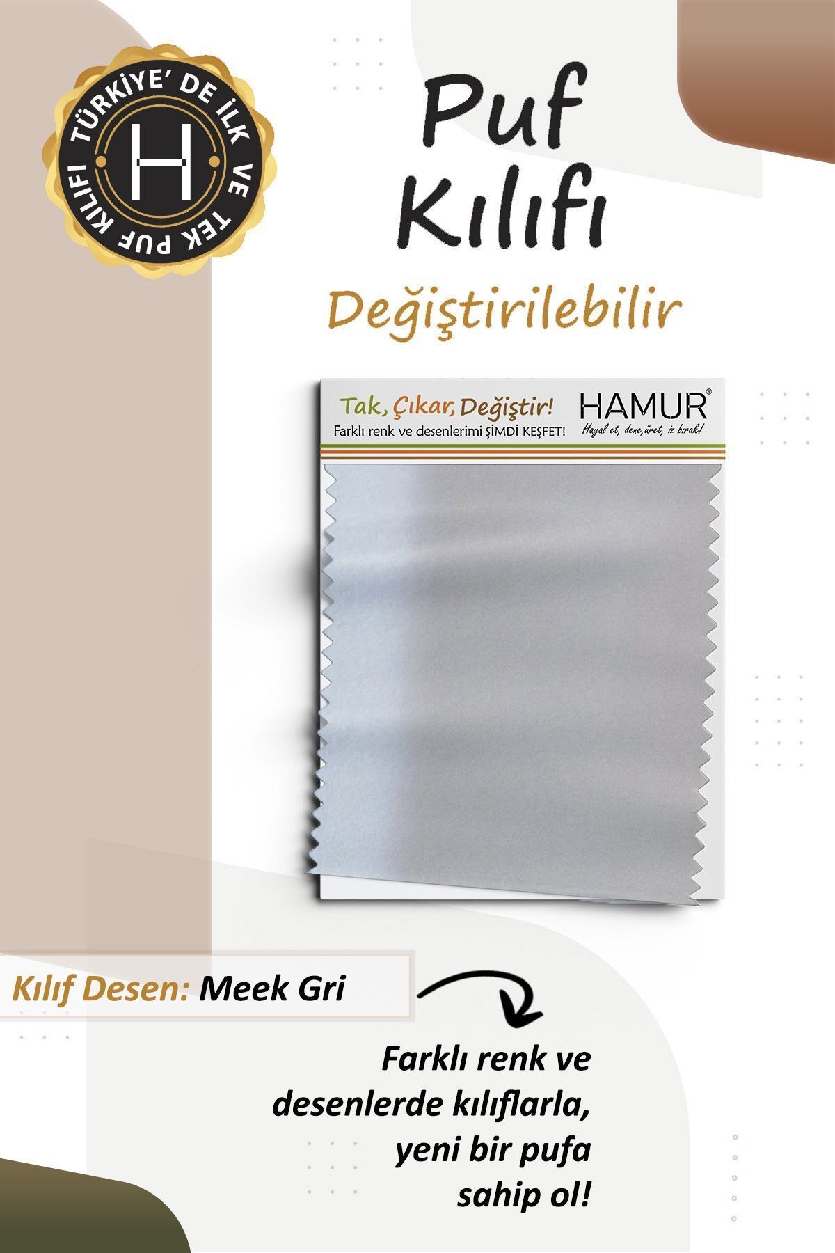 Yıkanabilir Puf Tabure Kılıfı Tak-Çıkar-Değiştir-Yenile Orta Sehpa Kılıfı Kc Meek Gri