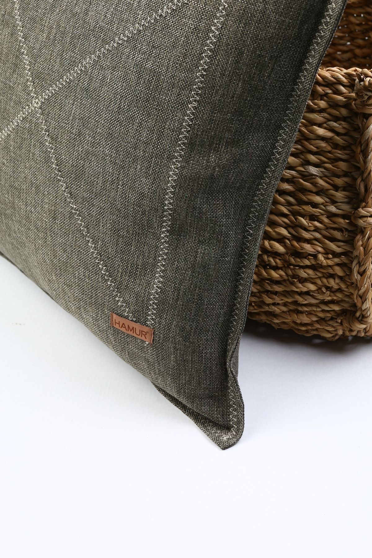 Etnik Vintage Işlemeli Dokuma Kırlent Kılıfı Boho Nordik Haki 44x44 cm