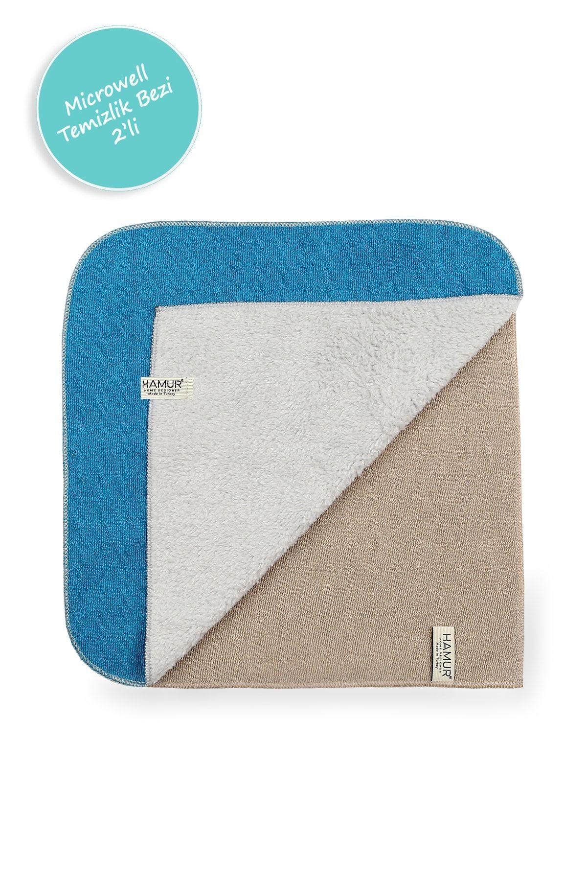 Microwell 2 Li Mikrofiber Temizlik Bezi Bej-petrol
