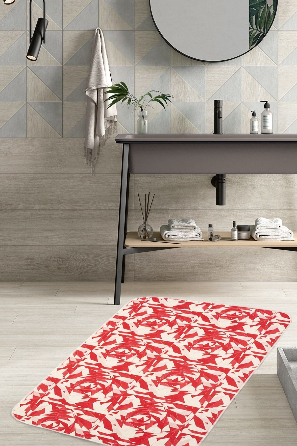Rose 75x125 cm Banyo Kırmızı Paspası Kaymaz Taban Banyo Halısı
