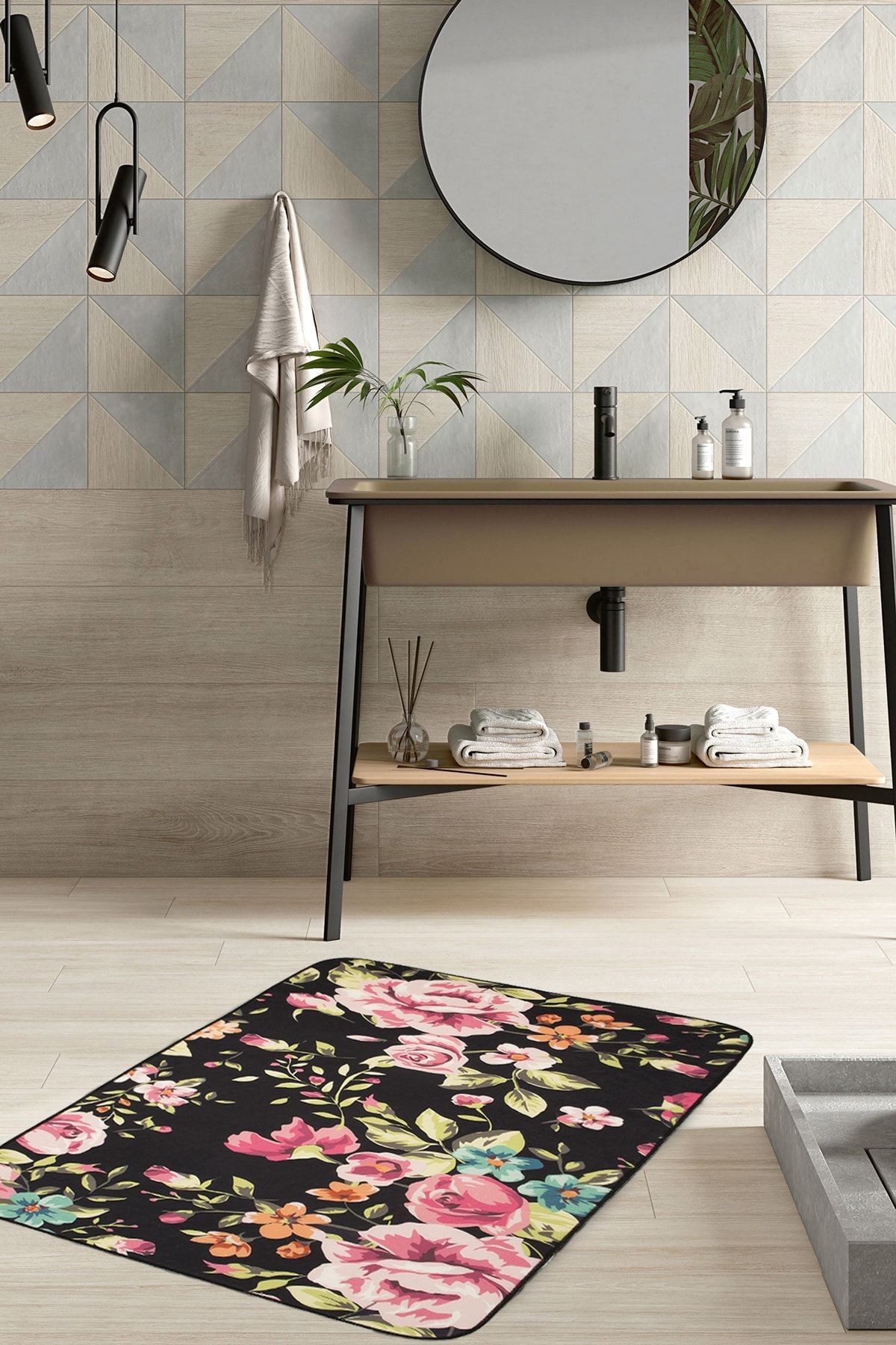 Floral 75x125 Cm Banyo Paspası Kaymaz Taban Banyo Halısı