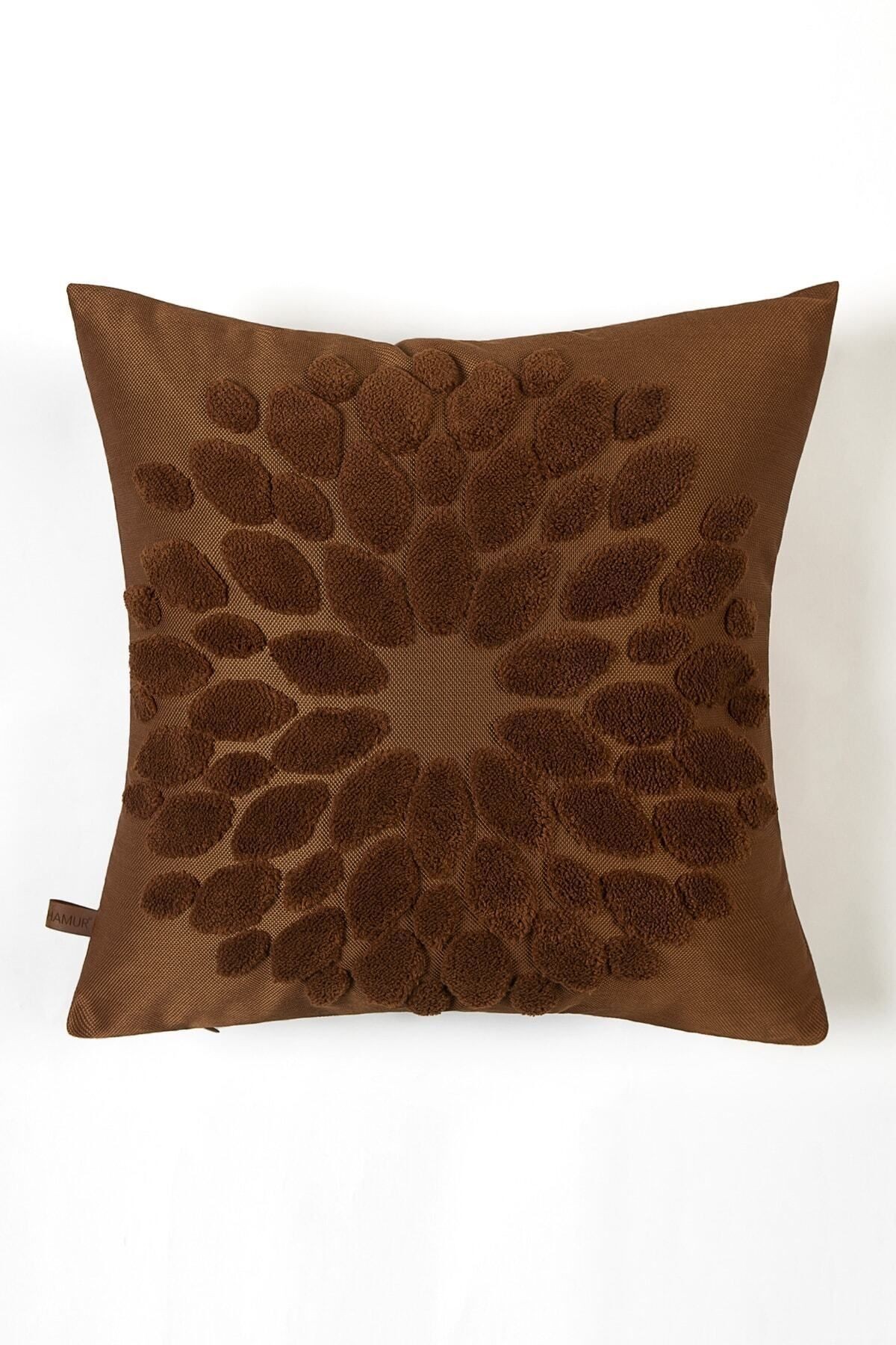 Bohem Özel Tasarım Punch Panç Desen Kare Dekoratif Kırlent Kılıfı Flower Taba 43x43 cm