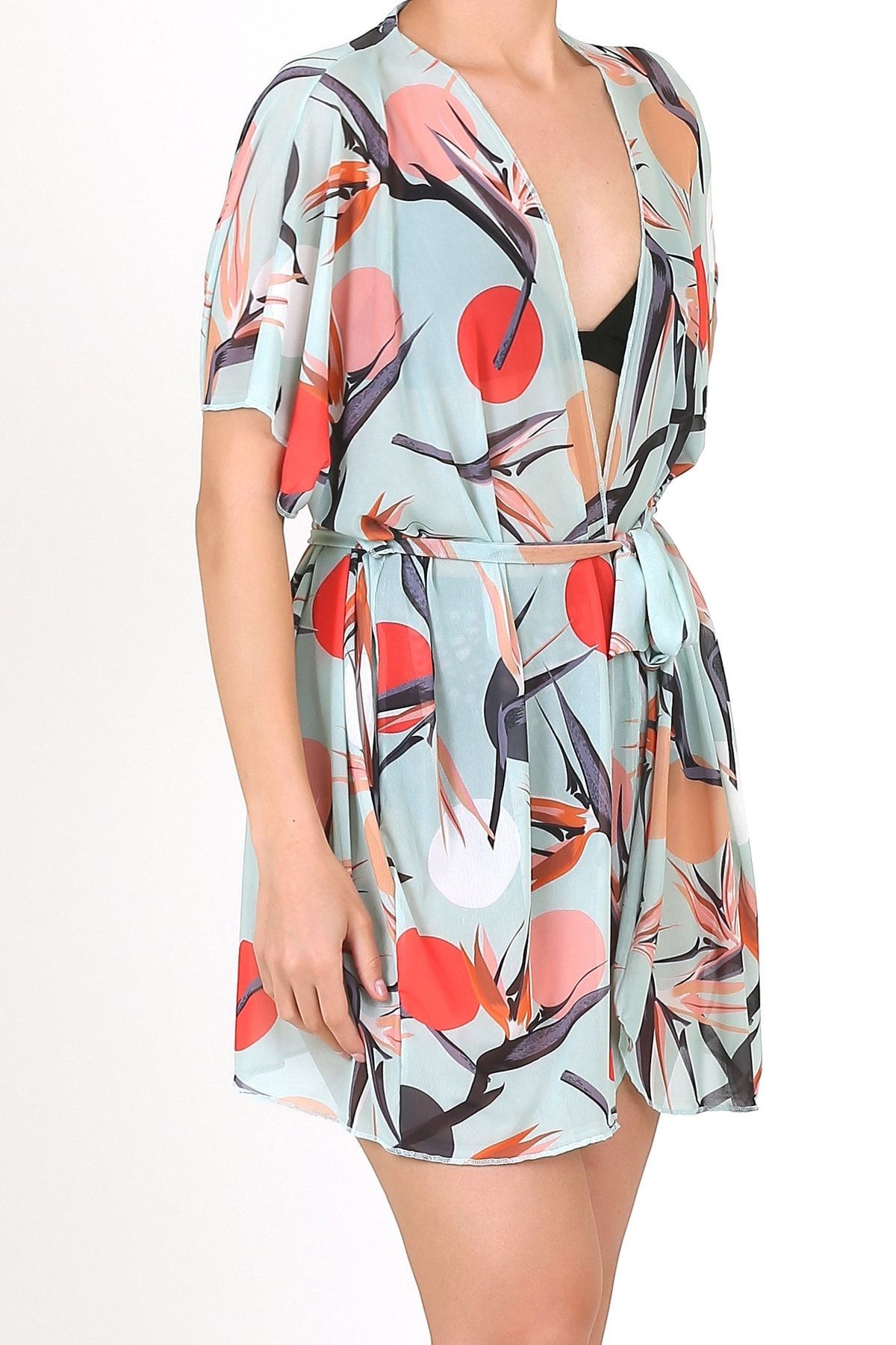 Pareo Plaj Elbisesi Kimono Std Sunset Mint