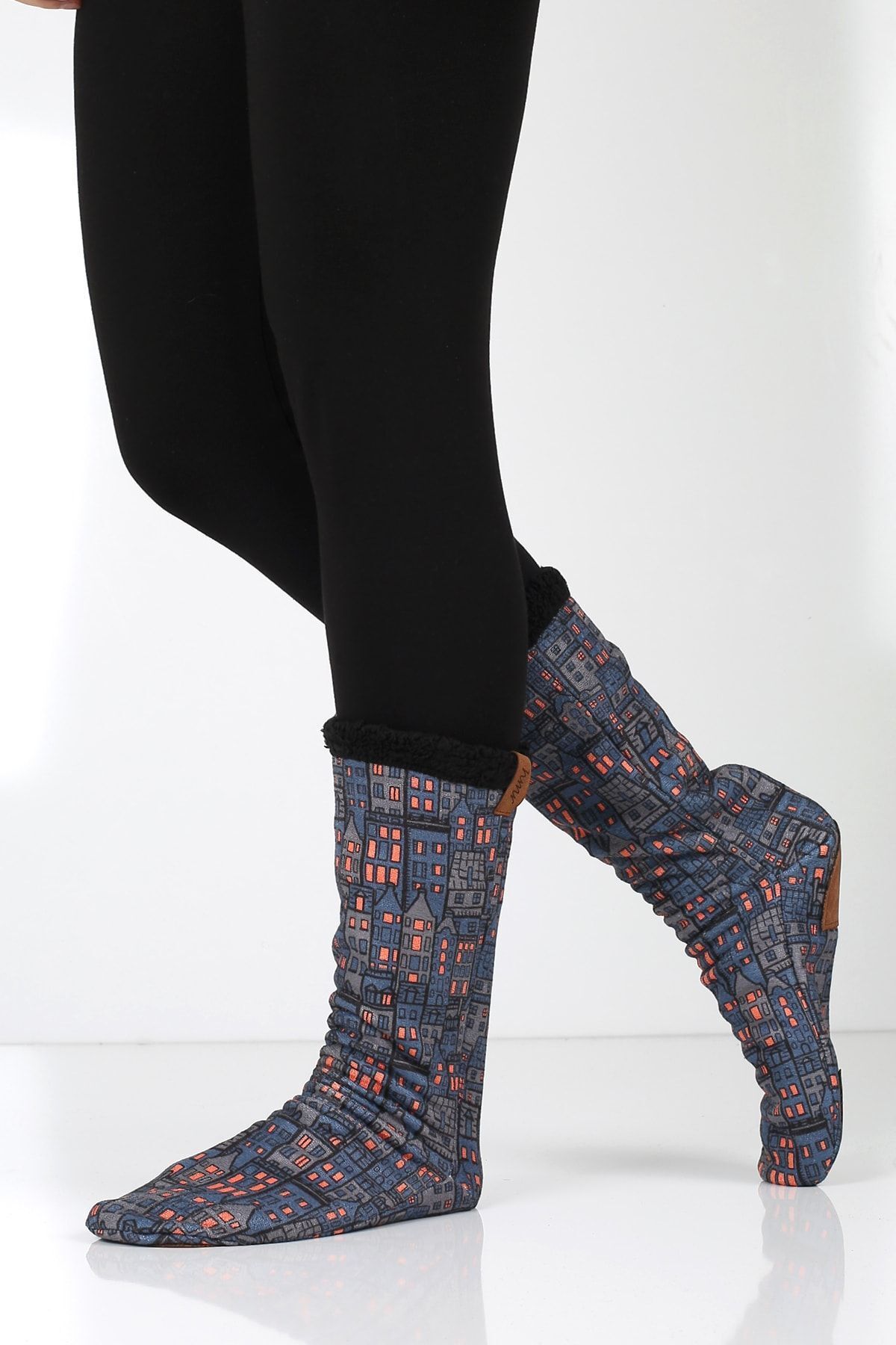 Renkli Desenli Kışlık Çorap Kaydırmaz Patik Crp-051 Well Siyah 43-44