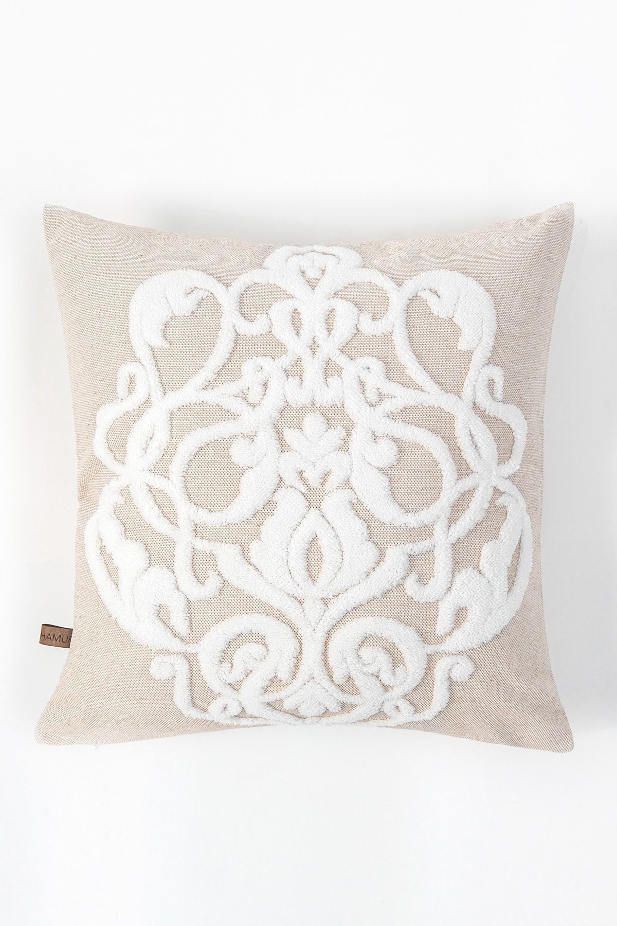 Bohem Punch Kırlent Kılıfı Damask Bej - 43x43 cm