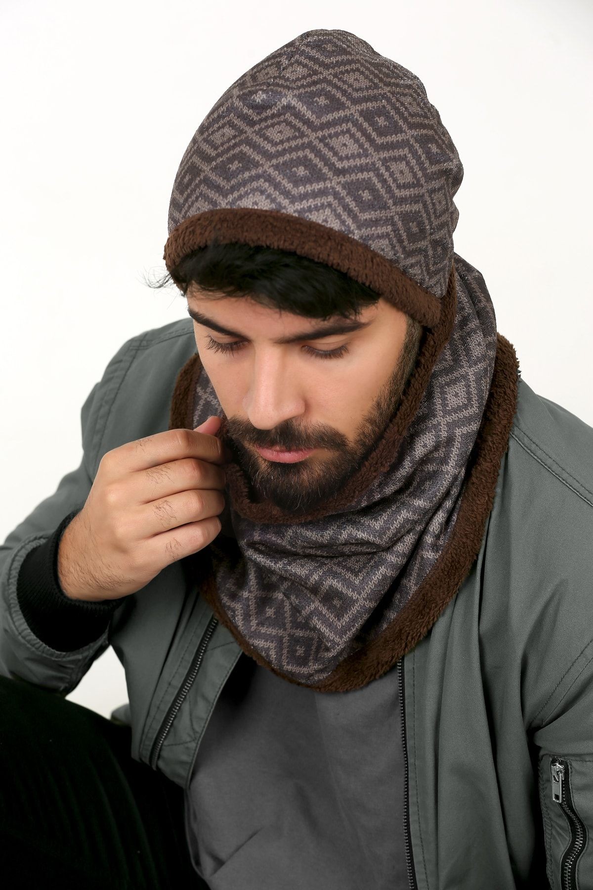 Kahverengi Erkek Bere Ve Boyunluk 2li Set Takım Bb-103