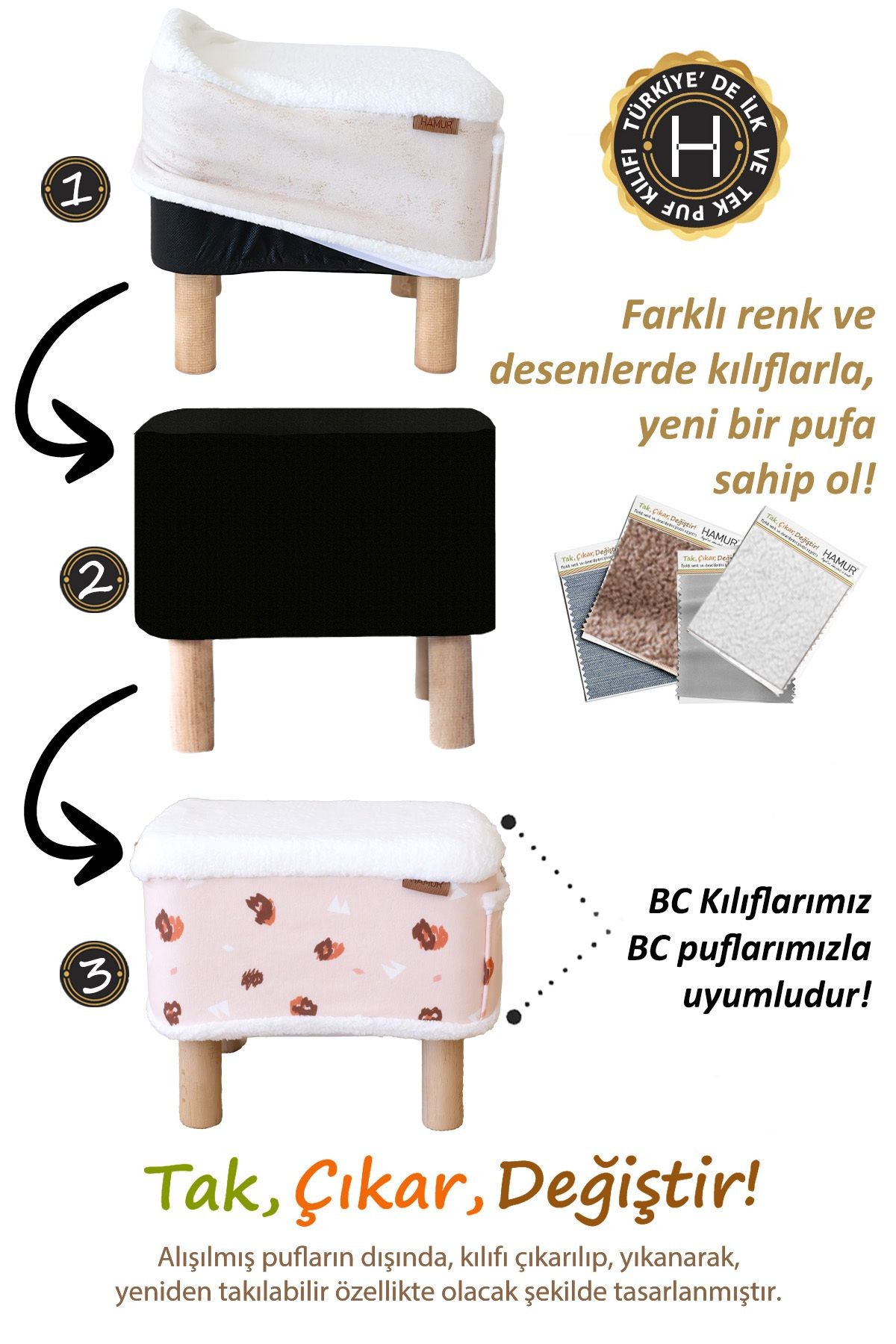 Tek kılıf Puf/Tabure Cepli Kids Solid P.Pembe
