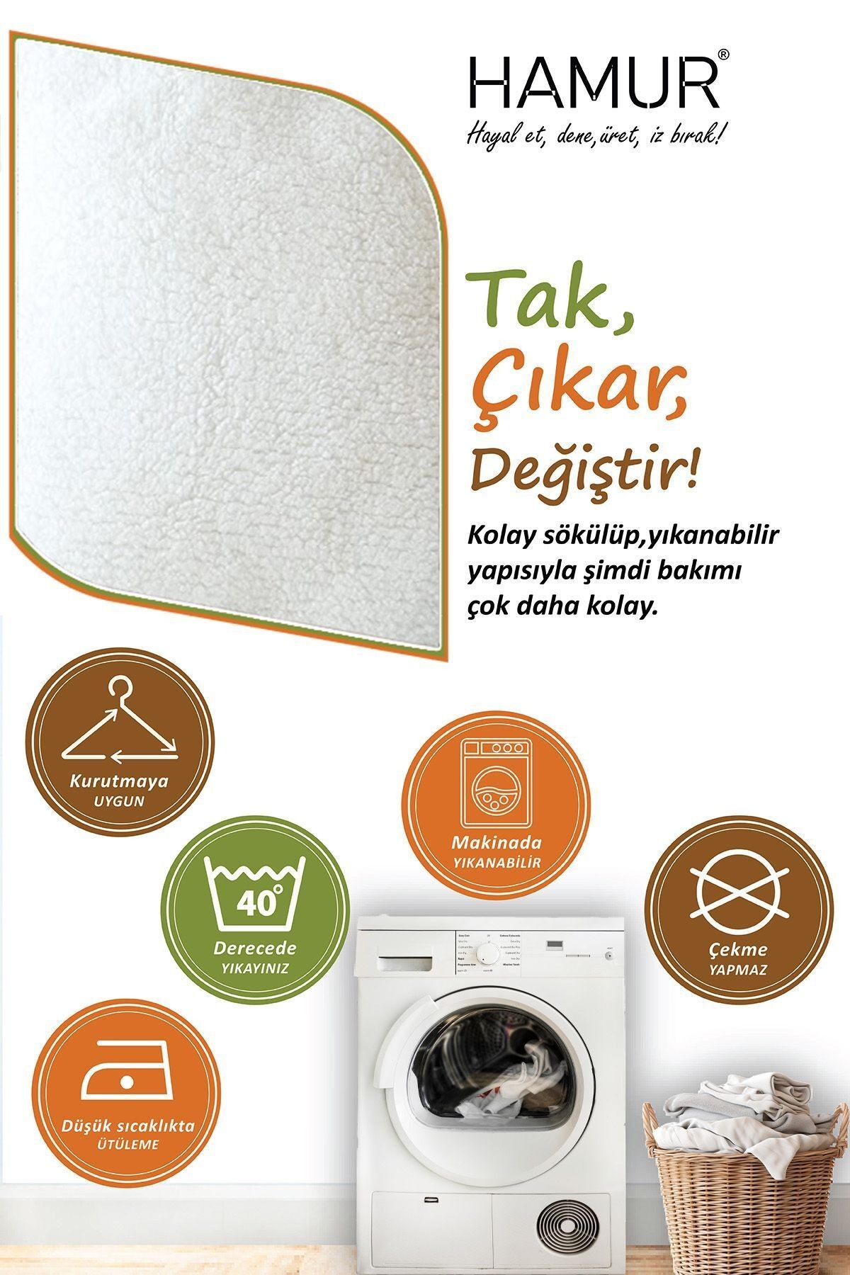 Yıkanabilir Puf Tabure Kılıfı Tak-Çıkar-Değiştir-Yenile Orta Sehpa Kılıfı Bb Fluffy Zoo Sheep