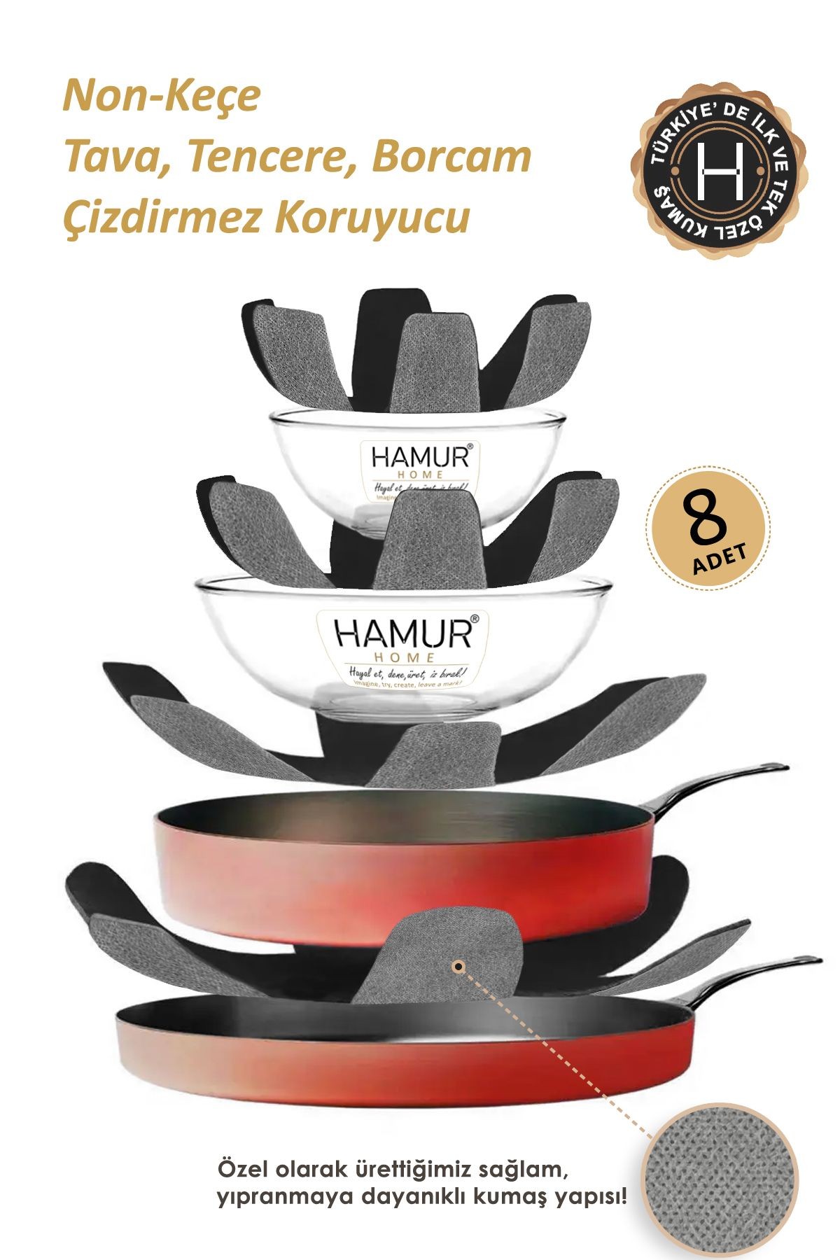 Non-Keçe Tencere Tava Koruyucu 8'lü Set