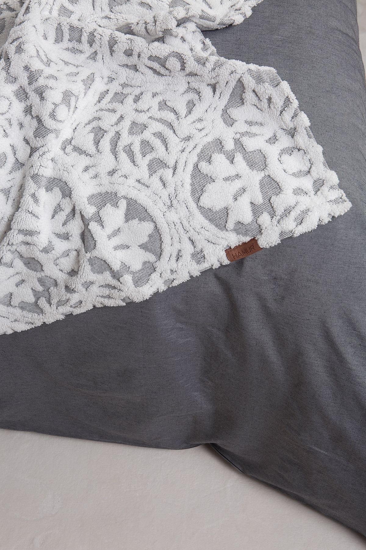 Jakarlı Yatak Runner Set Motif Gri