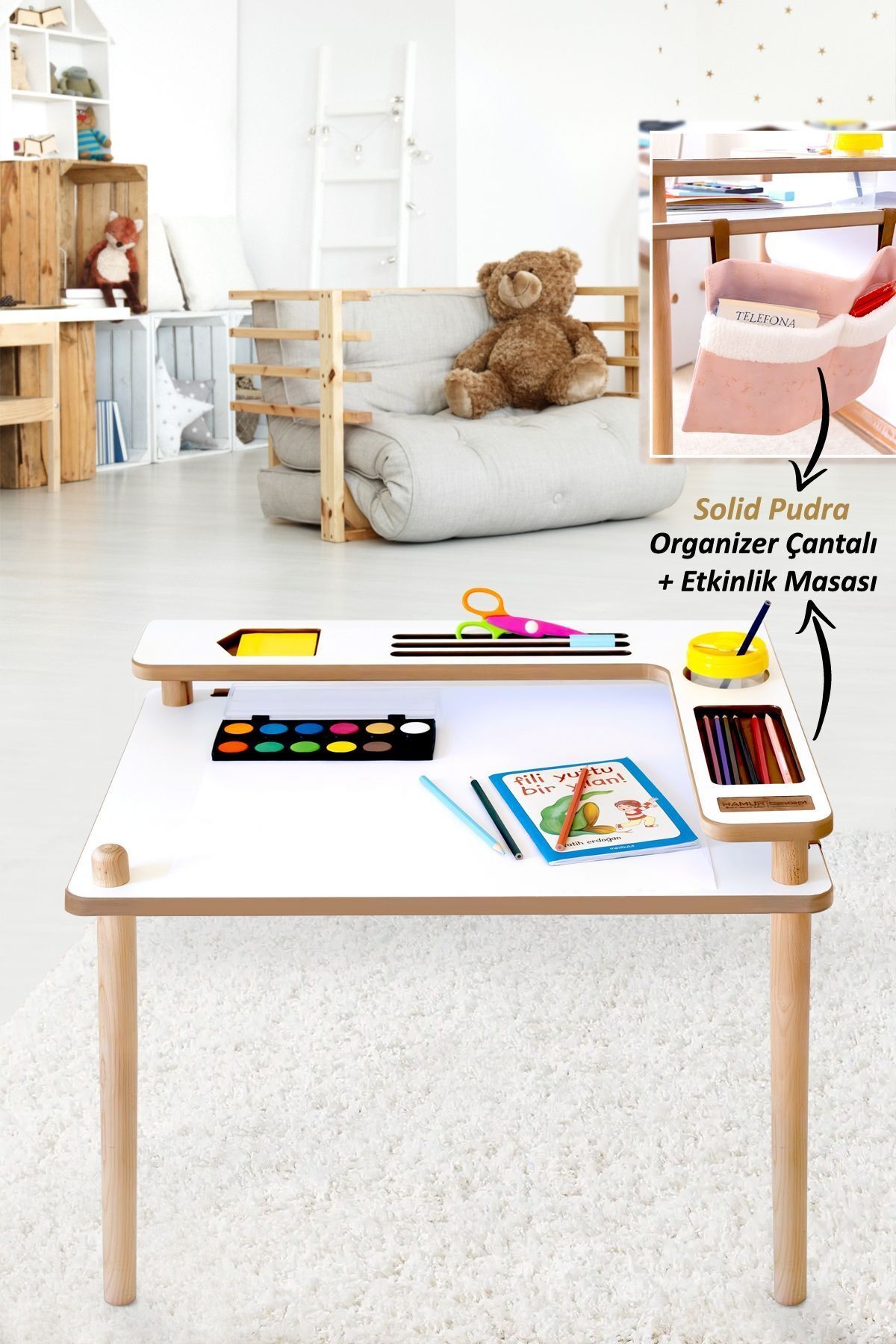 Ahşap Çocuk Etkinlik Masası Solid P.Pembe