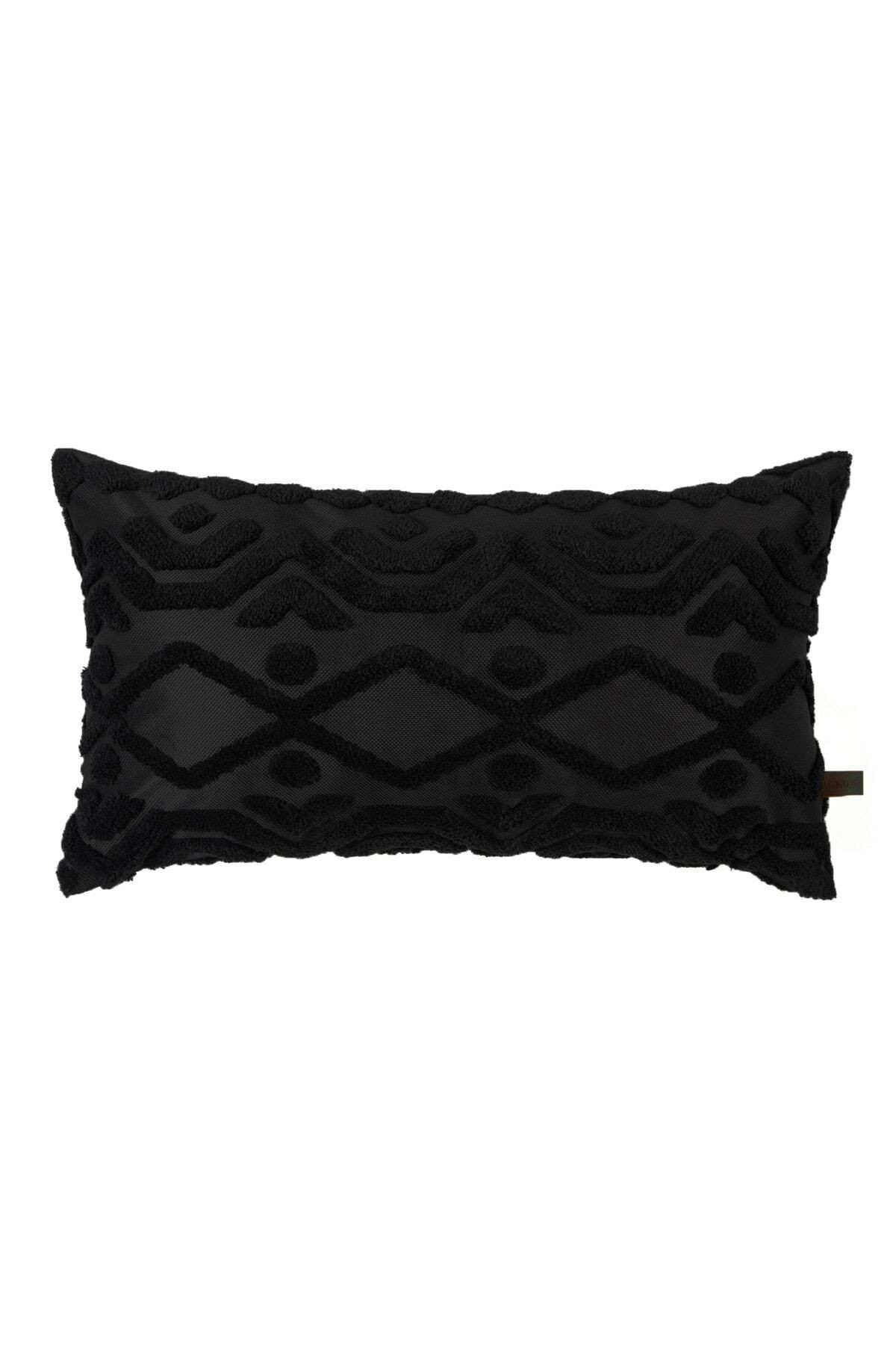 Bohem Özel Tasarım Punch Panç Desen Dikdörtgen Dekoratif Kırlent Kılıfı Letta Siyah 28x50 cm
