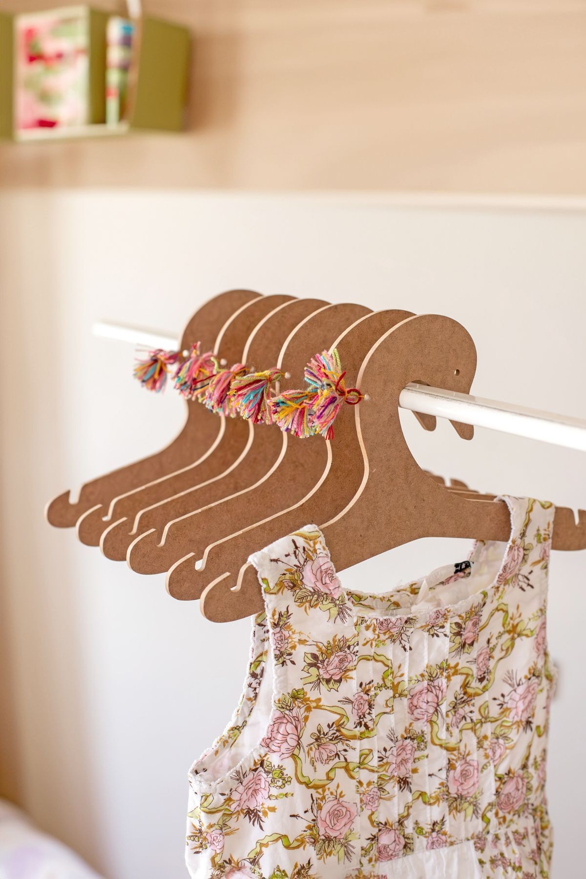 Bebek Elbise Askısı 6'lı Bebek Çocuk Kıyafet Askısı Nature Mdf Ahşap Kugu
