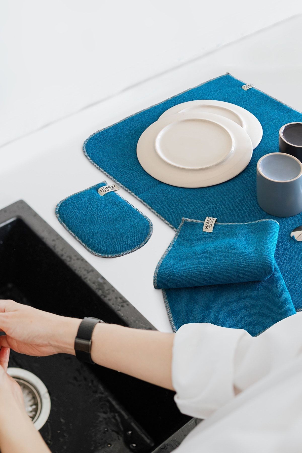 Microwell 3 Prç Set Microfiber Bulaşık Kurutma Matı Mutfak Seti 3'lü Kurulama Bezi Örtüsü Petrolgri