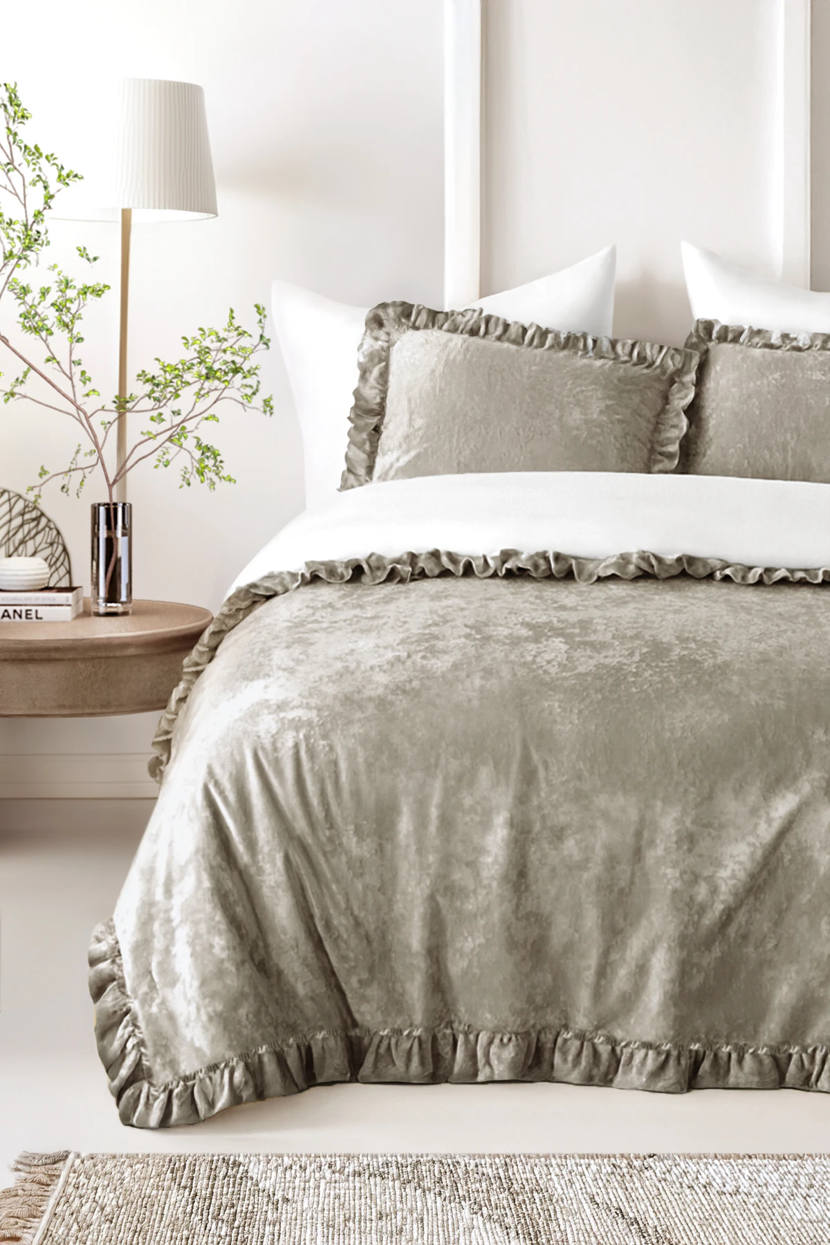 Kadife Yatak Örtüsü Ç.K Set 230x250 Vizon