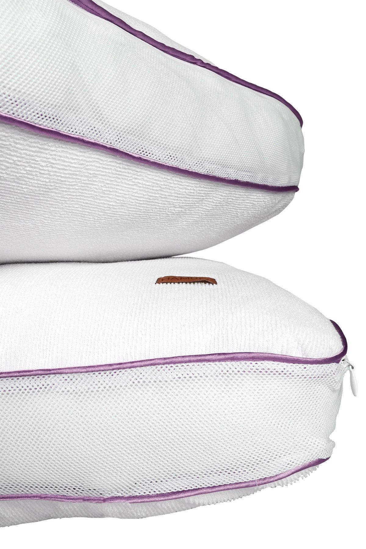 Fermuarlı 2 Adet Yastık Koruyucu Alez Mikrofiber 2 Li Klimalı Kılıf Mor Biyeli