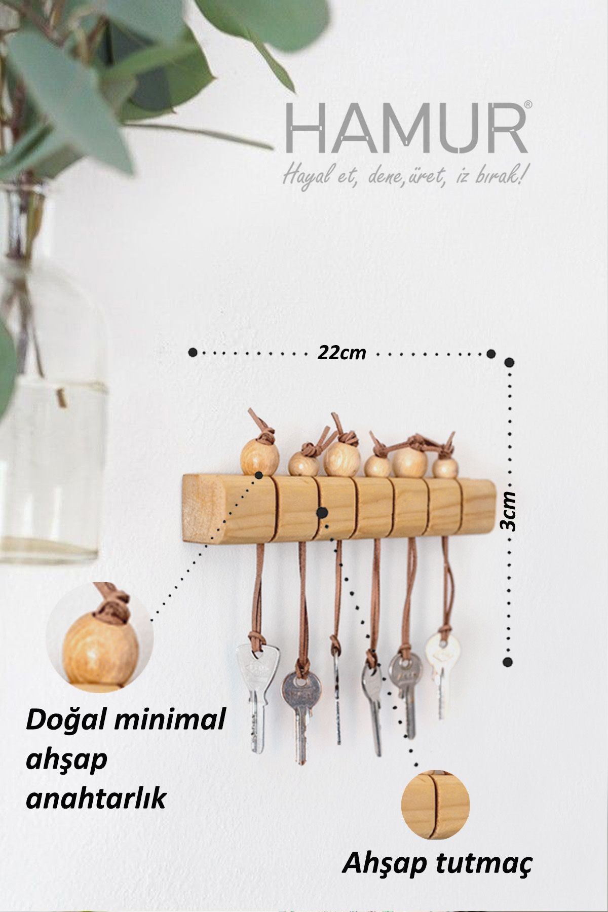 Rustik Ahşap Anahtarlık ve Dekoratif Duvar Asma Seti Nature