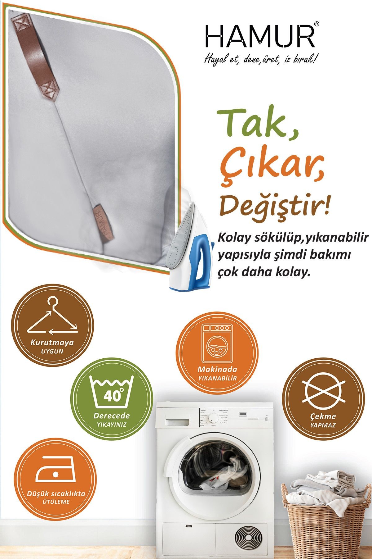Yıkanabilir Puf Tabure Kılıfı Tak-Çıkar-Değiştir-Yenile Orta Sehpa Kılıfı By Meek Gri